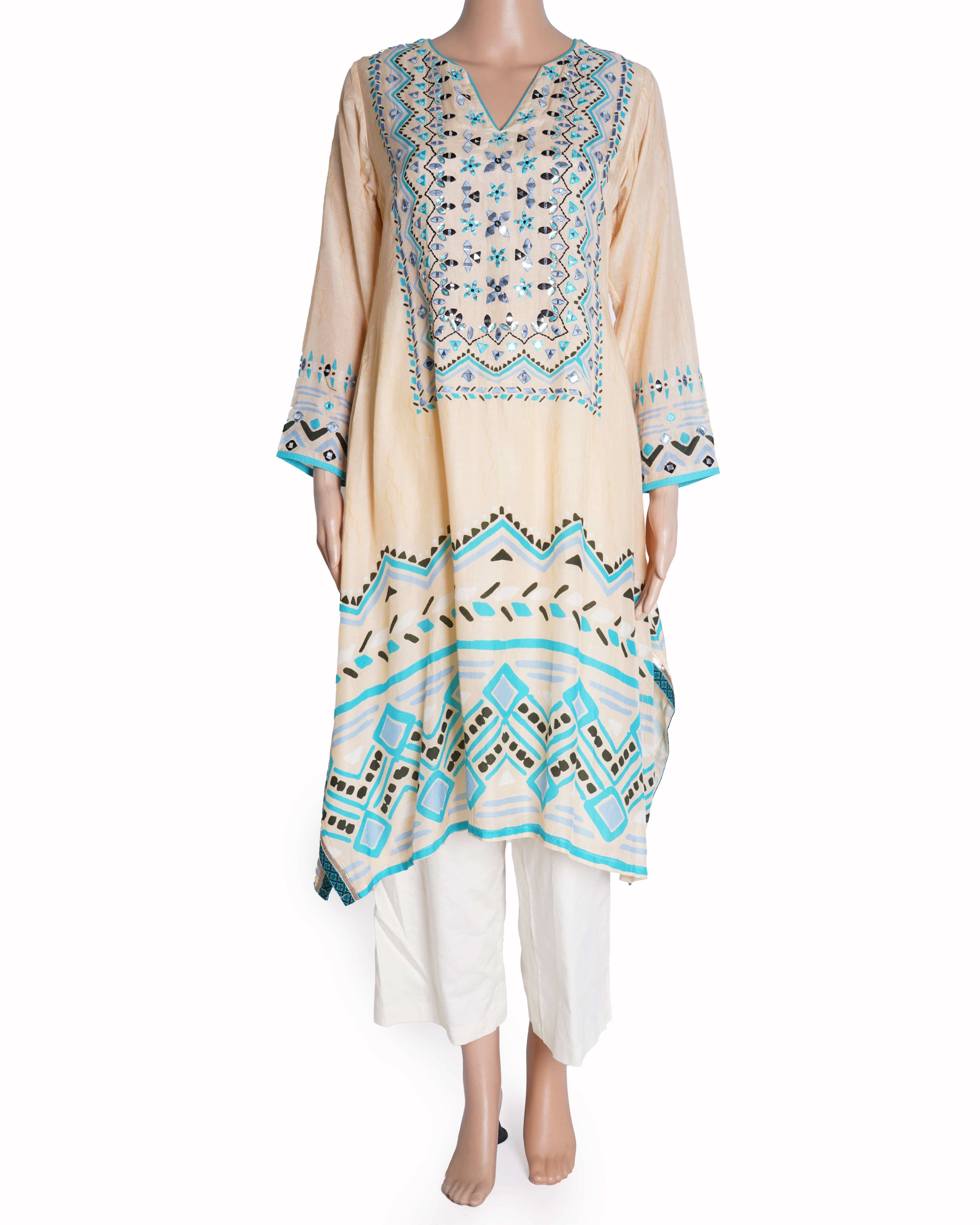 Gopi Vaid Light Peach Embroidered Kurta