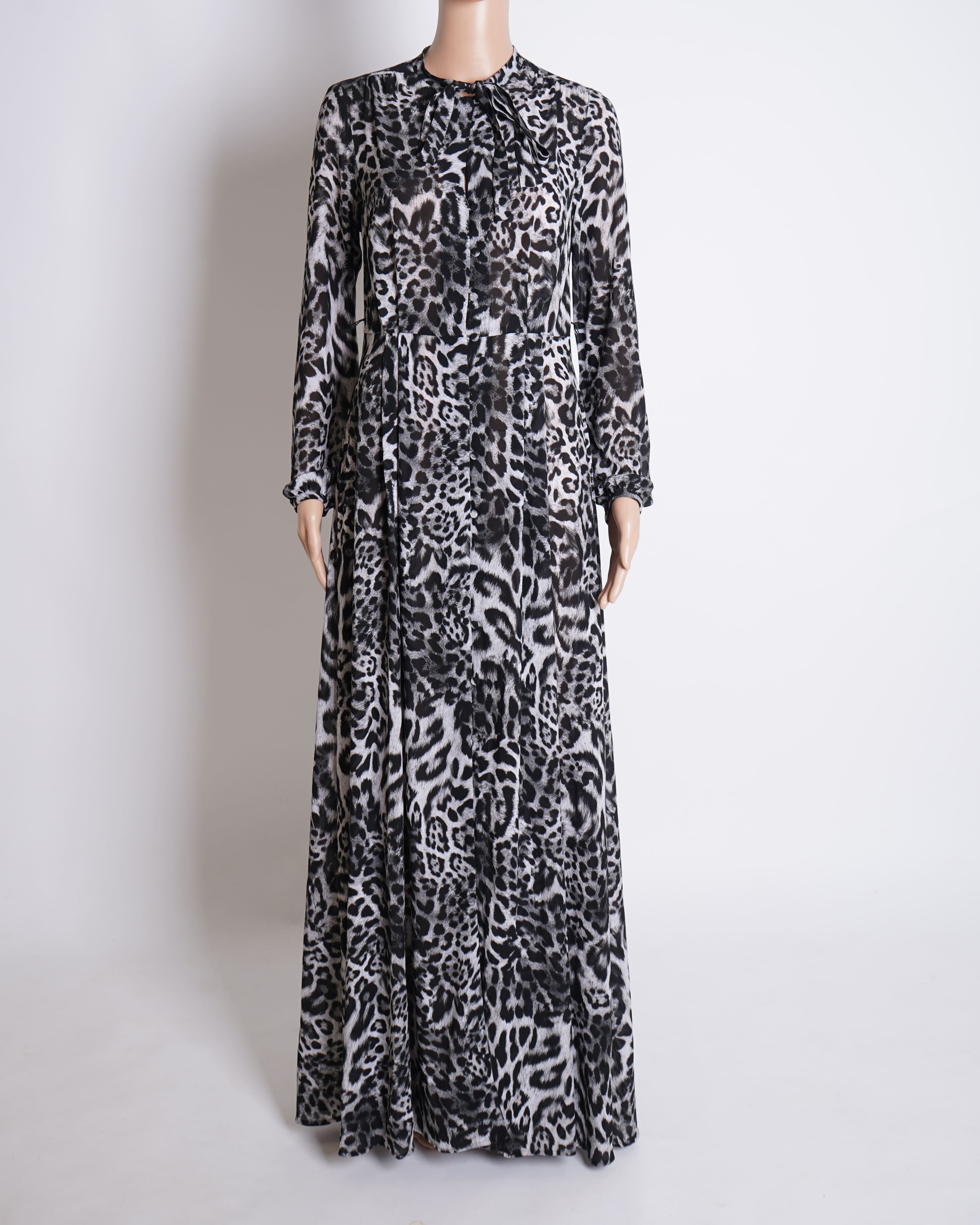 Michael Kors Printed Long Dress In Black & White