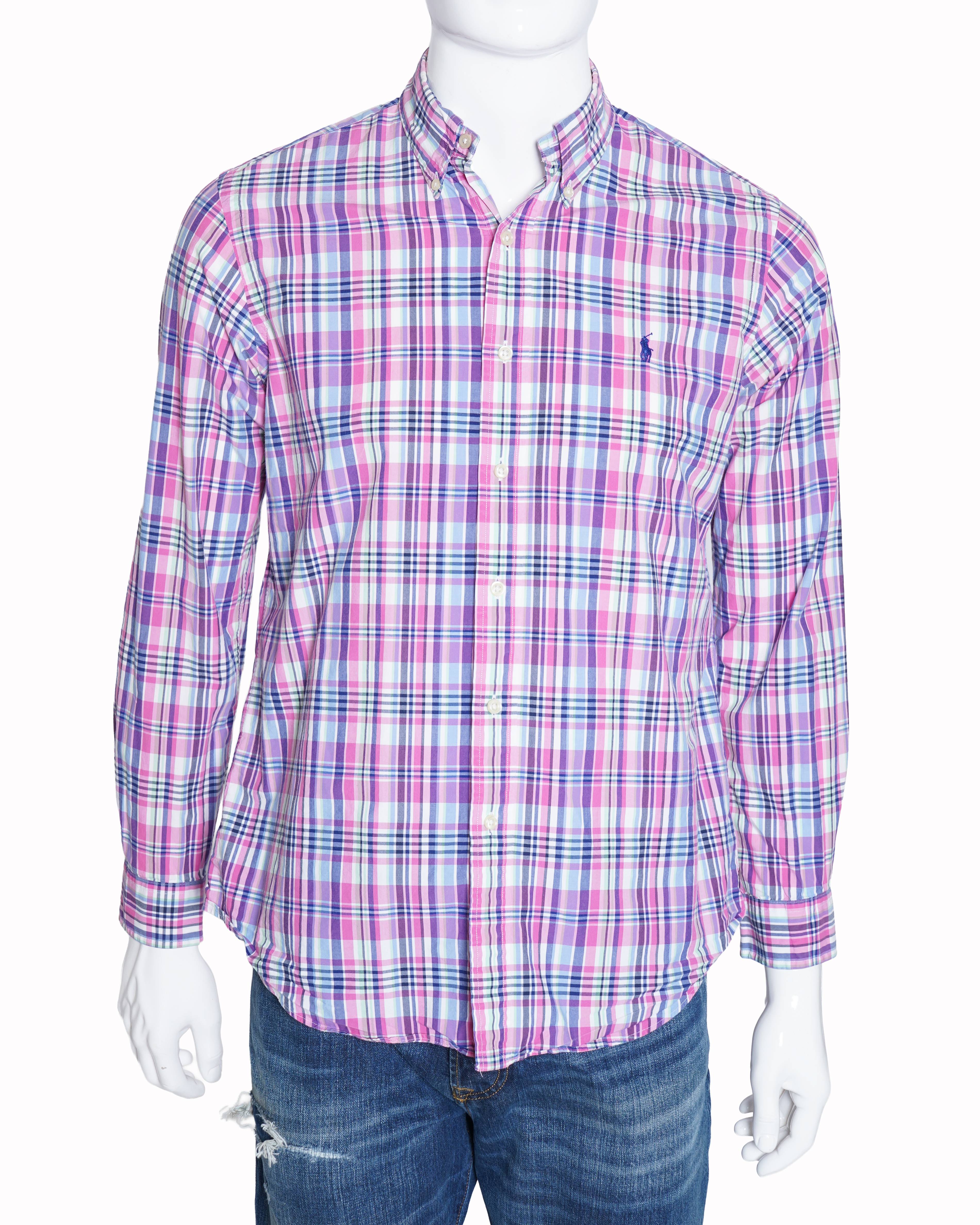 Ralph Lauren Pink & Blue Striped Full Sleeve Men’s Shirt