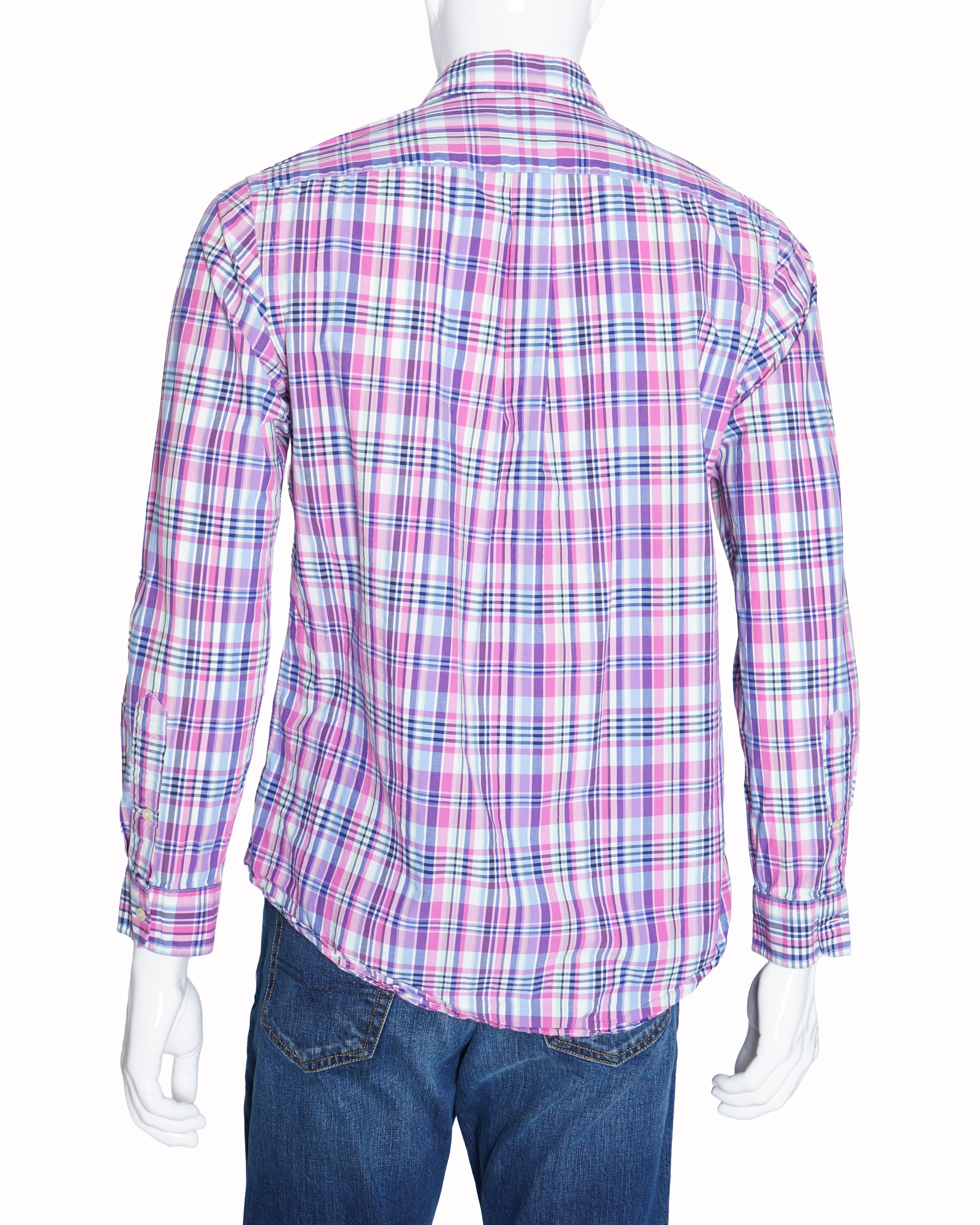 Ralph Lauren Pink & Blue Striped Full Sleeve Men’s Shirt