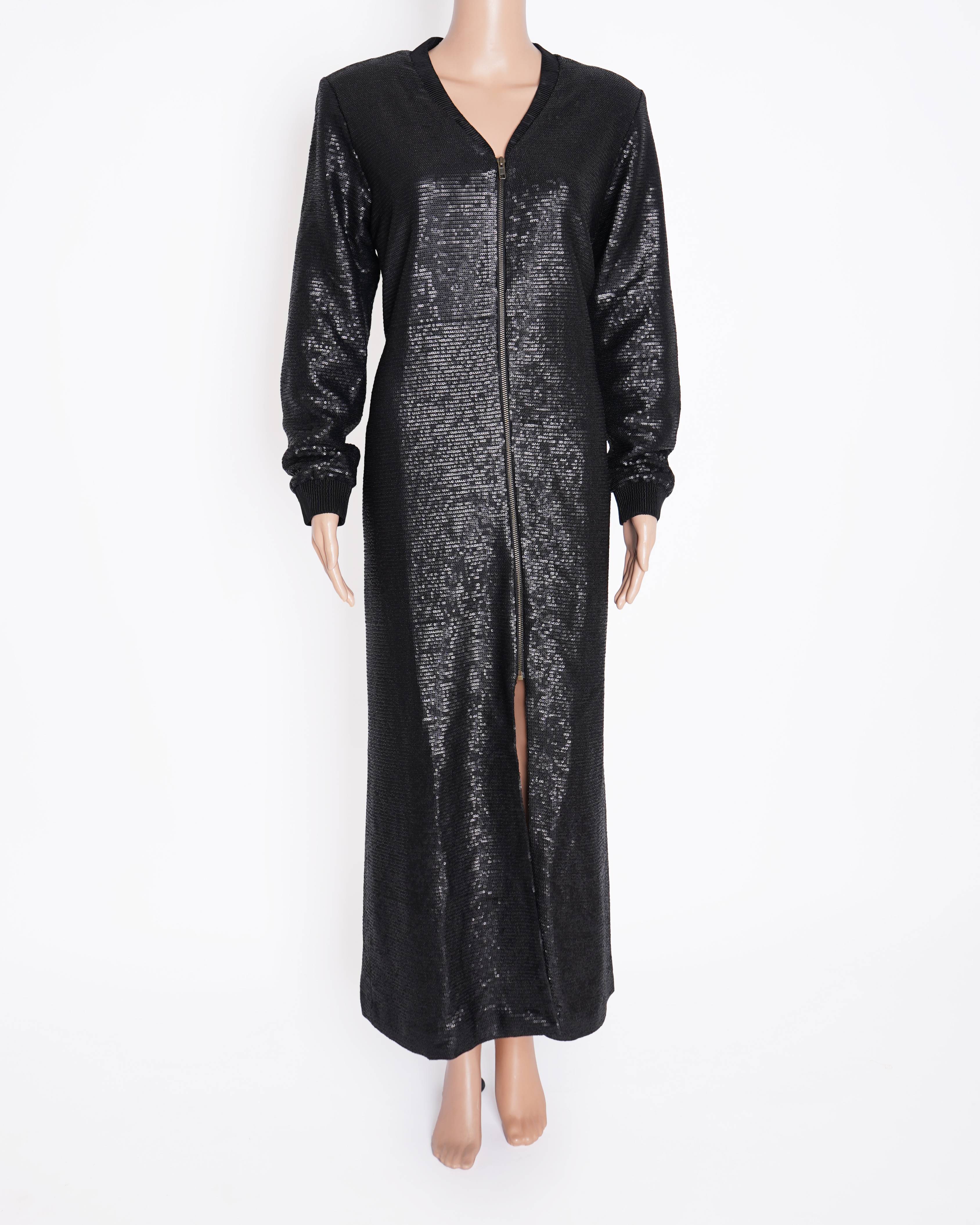 New AK-OK by Anamika Khanna Black Sequin Long Jacket Dress