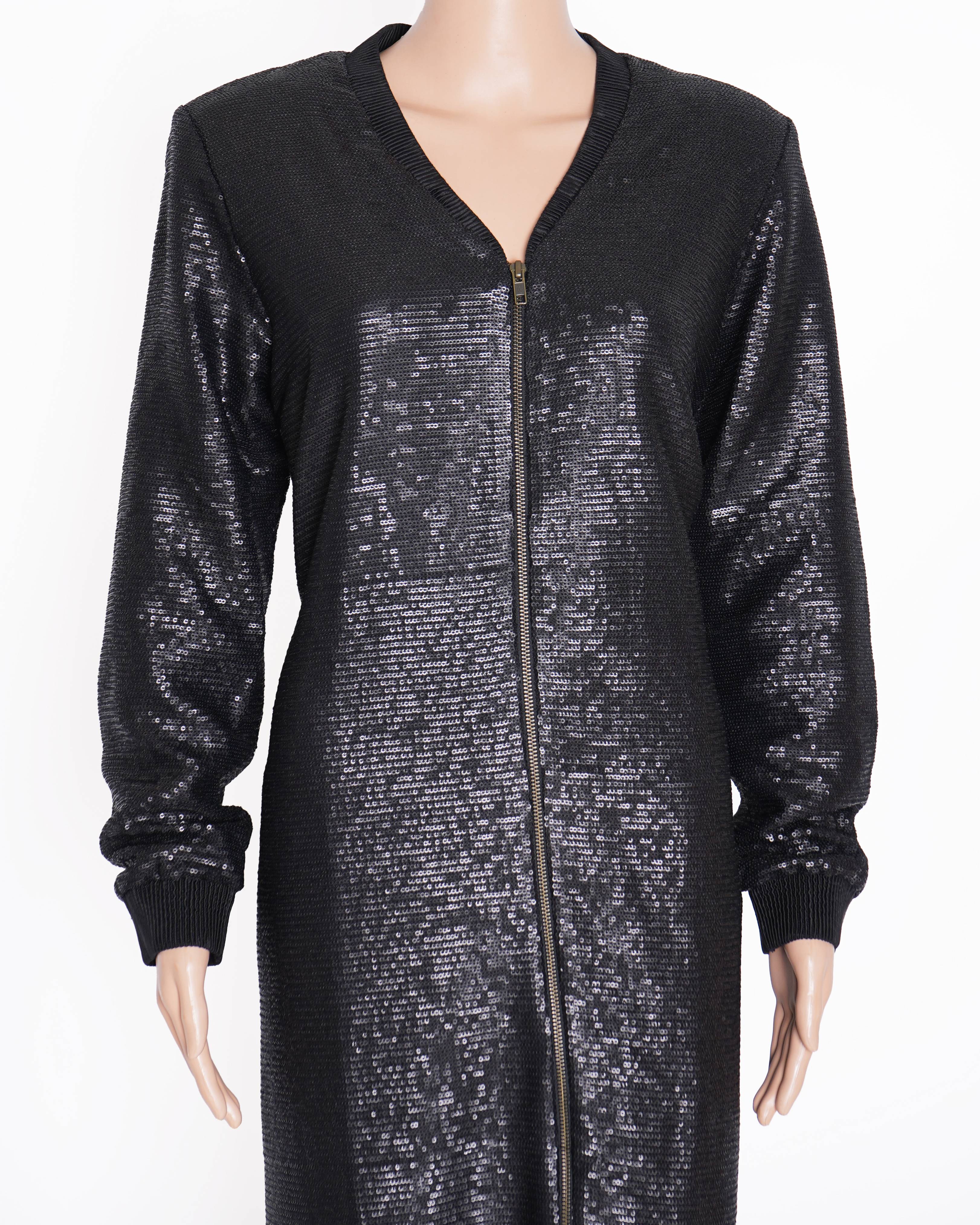 New AK-OK by Anamika Khanna Black Sequin Long Jacket Dress