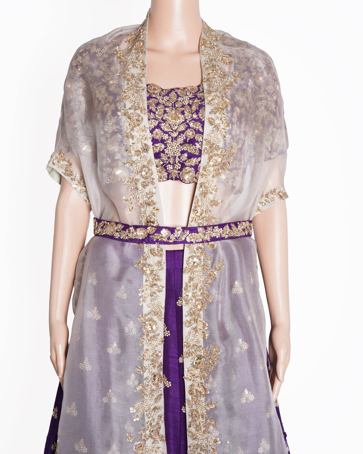 Prisho purple embroidered 5 piece lehenga set
