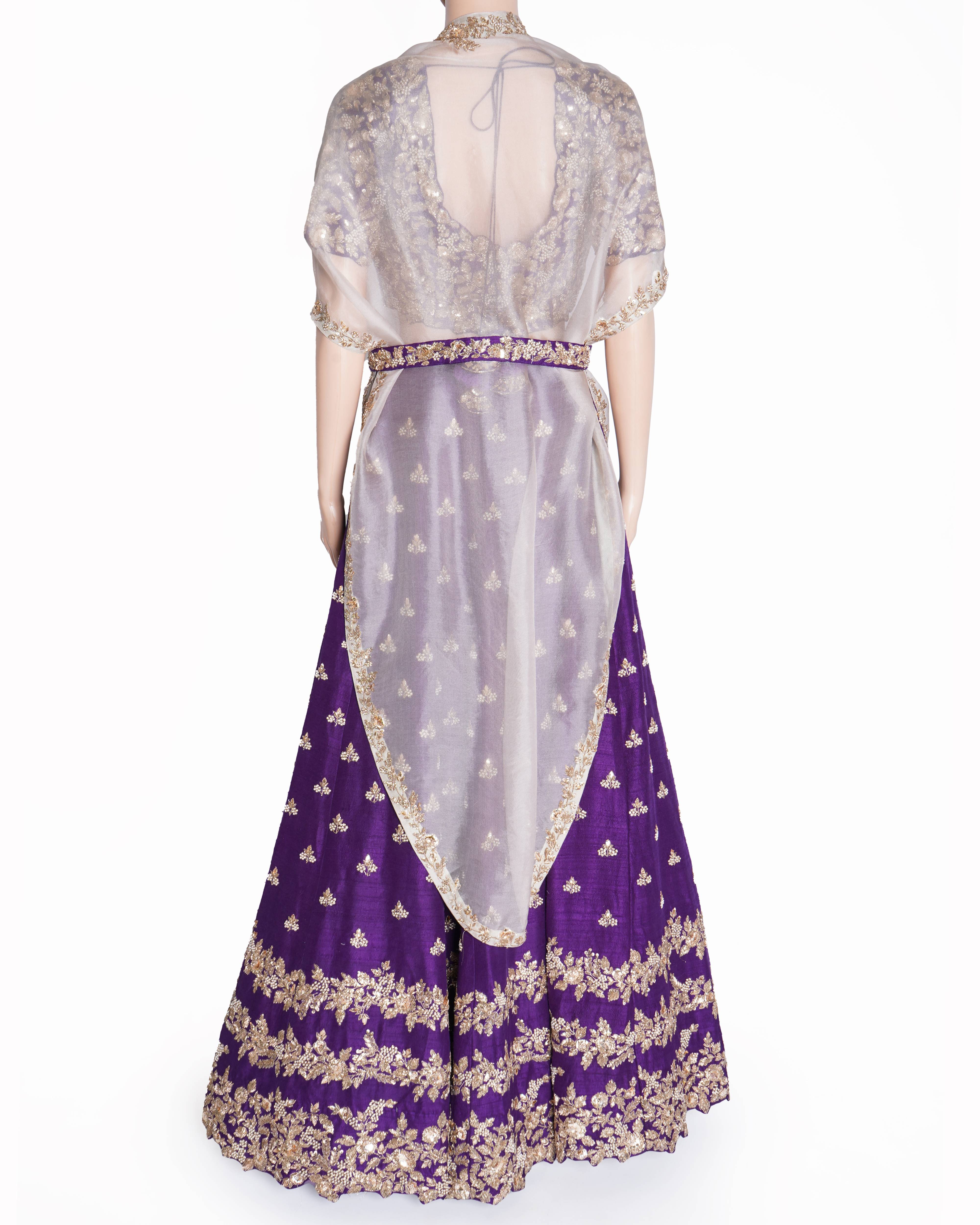 Prisho purple embroidered 5 piece lehenga set