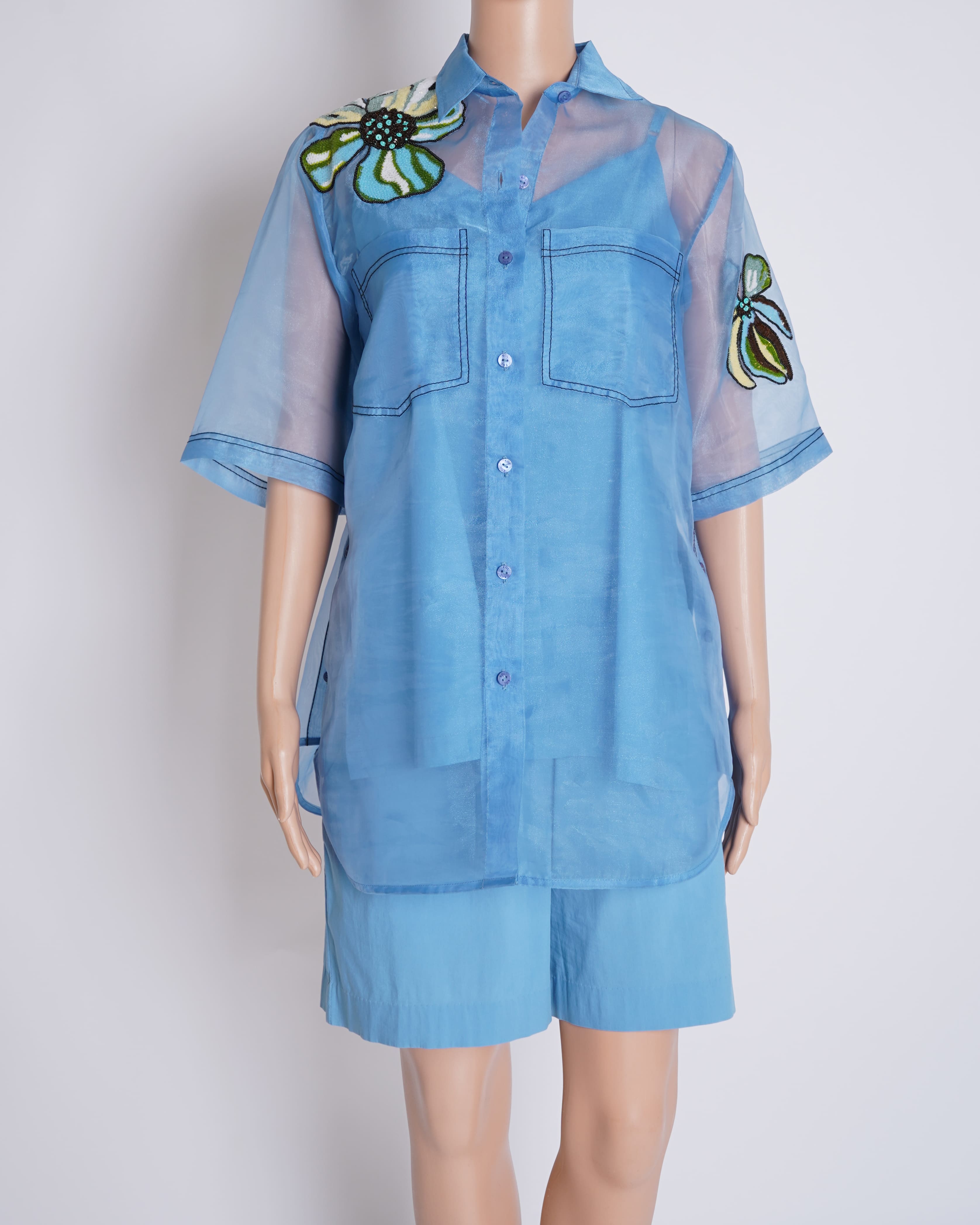 Kanika Goyal Label Co-ord Set  In Serene  Blue With Sequin Embroidered Detailing Set Of 3