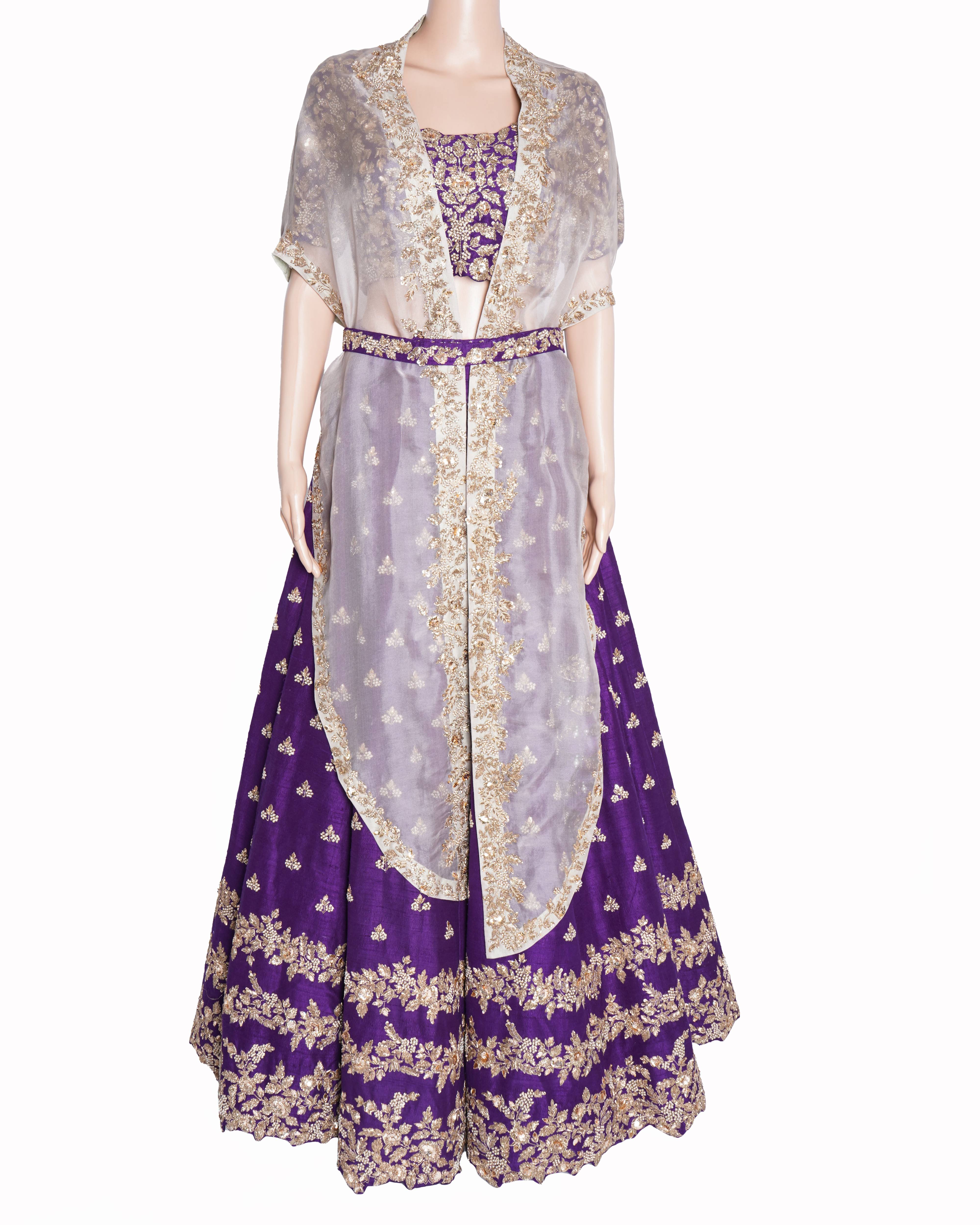 Prisho purple embroidered 5 piece lehenga set