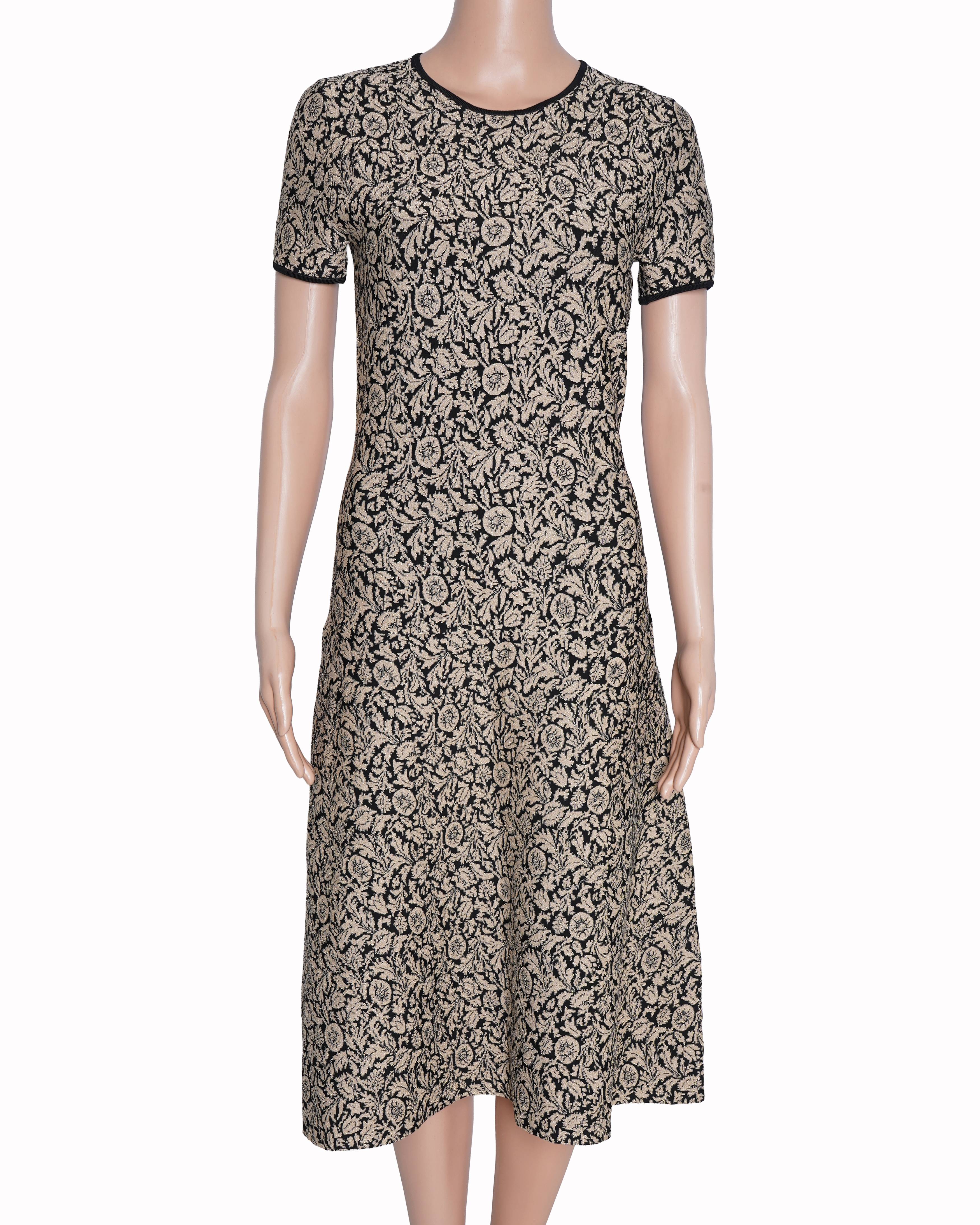 Michael Kors botanical black and gold jacquard knit dress