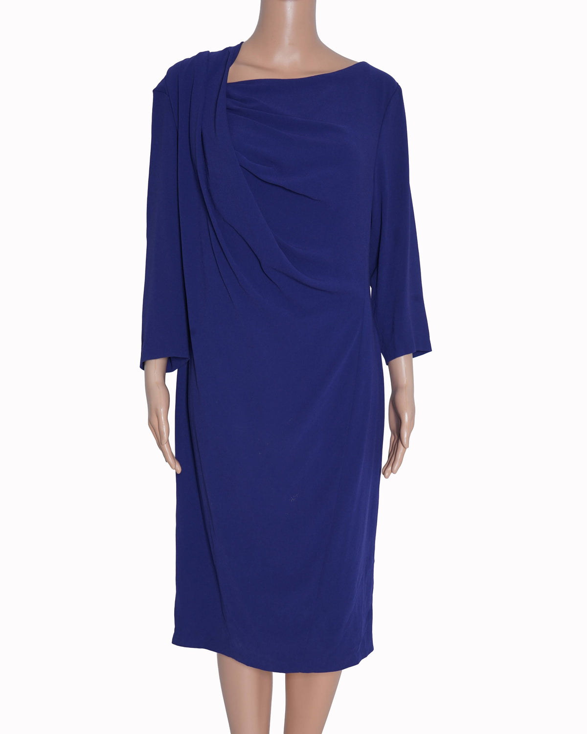 New Escada Cowl Neck Knee Length Dress In Blue