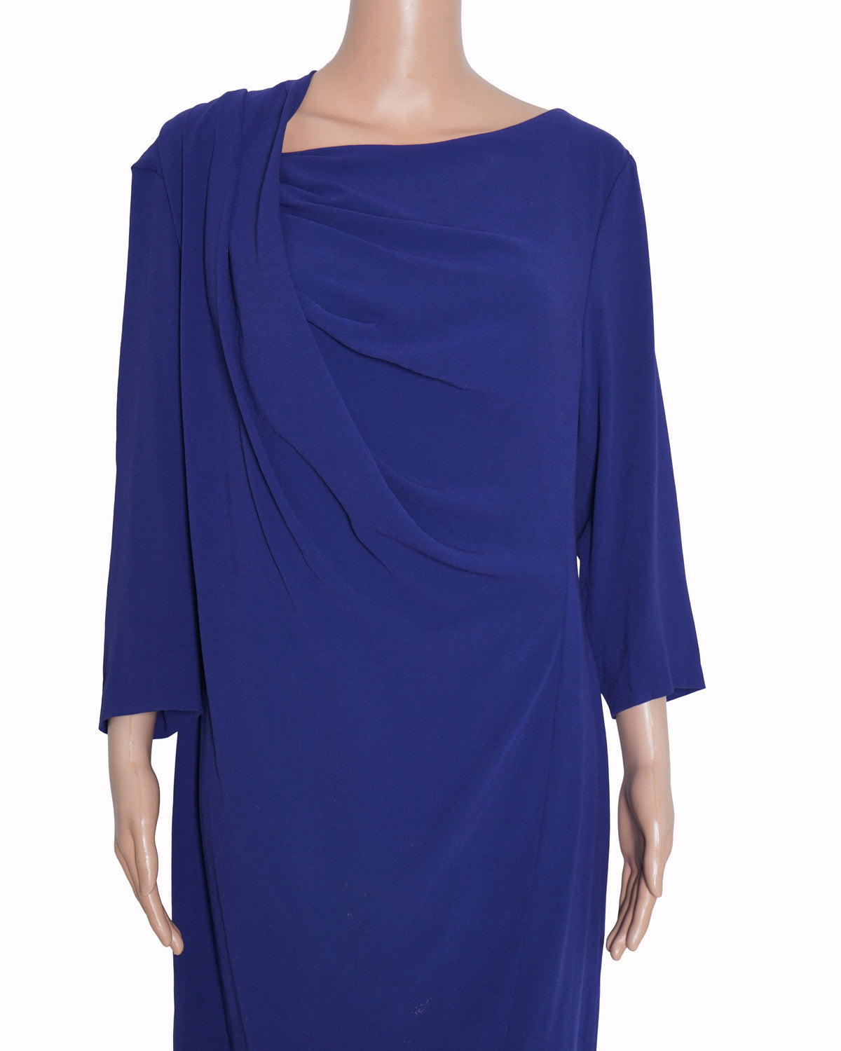 New Escada Cowl Neck Knee Length Dress In Blue