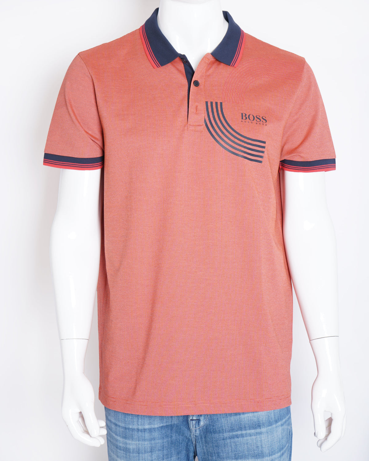 Boss peach and black mens polo tshirt