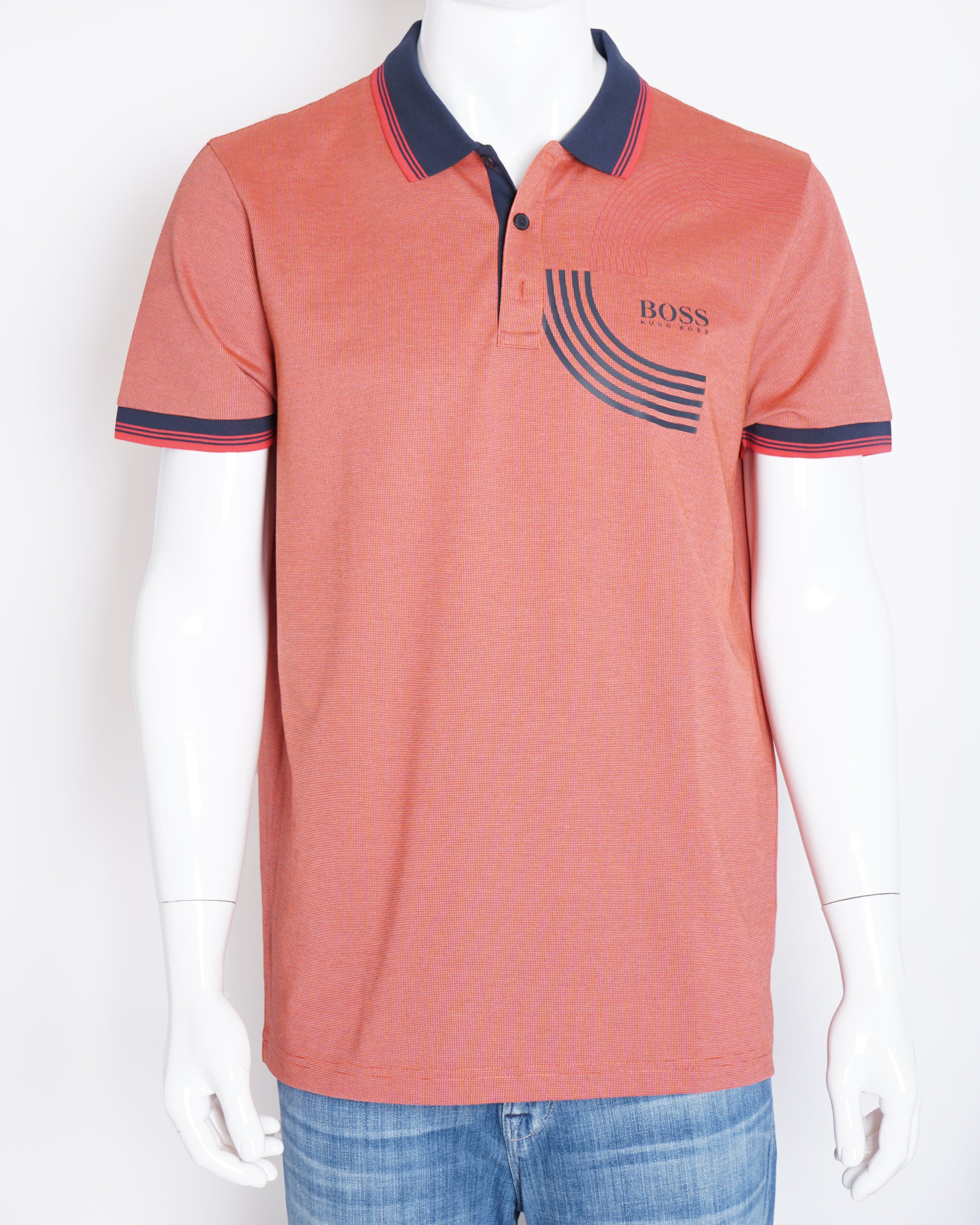 Boss peach and black mens polo tshirt