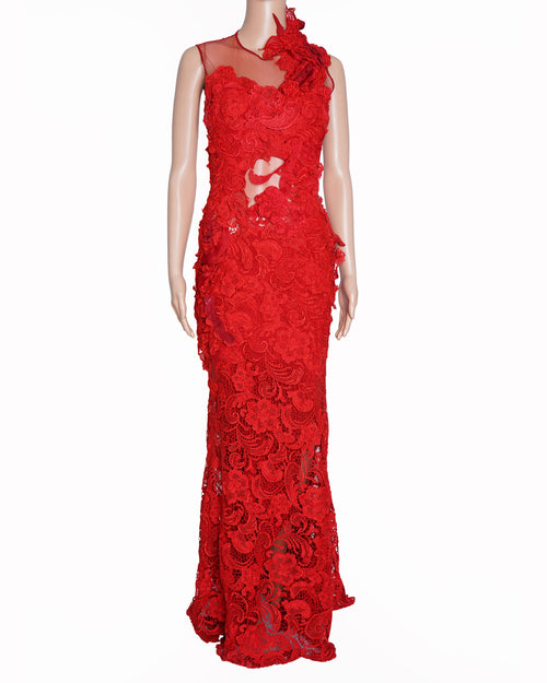 Gaurav Gupta Lace Gown in red