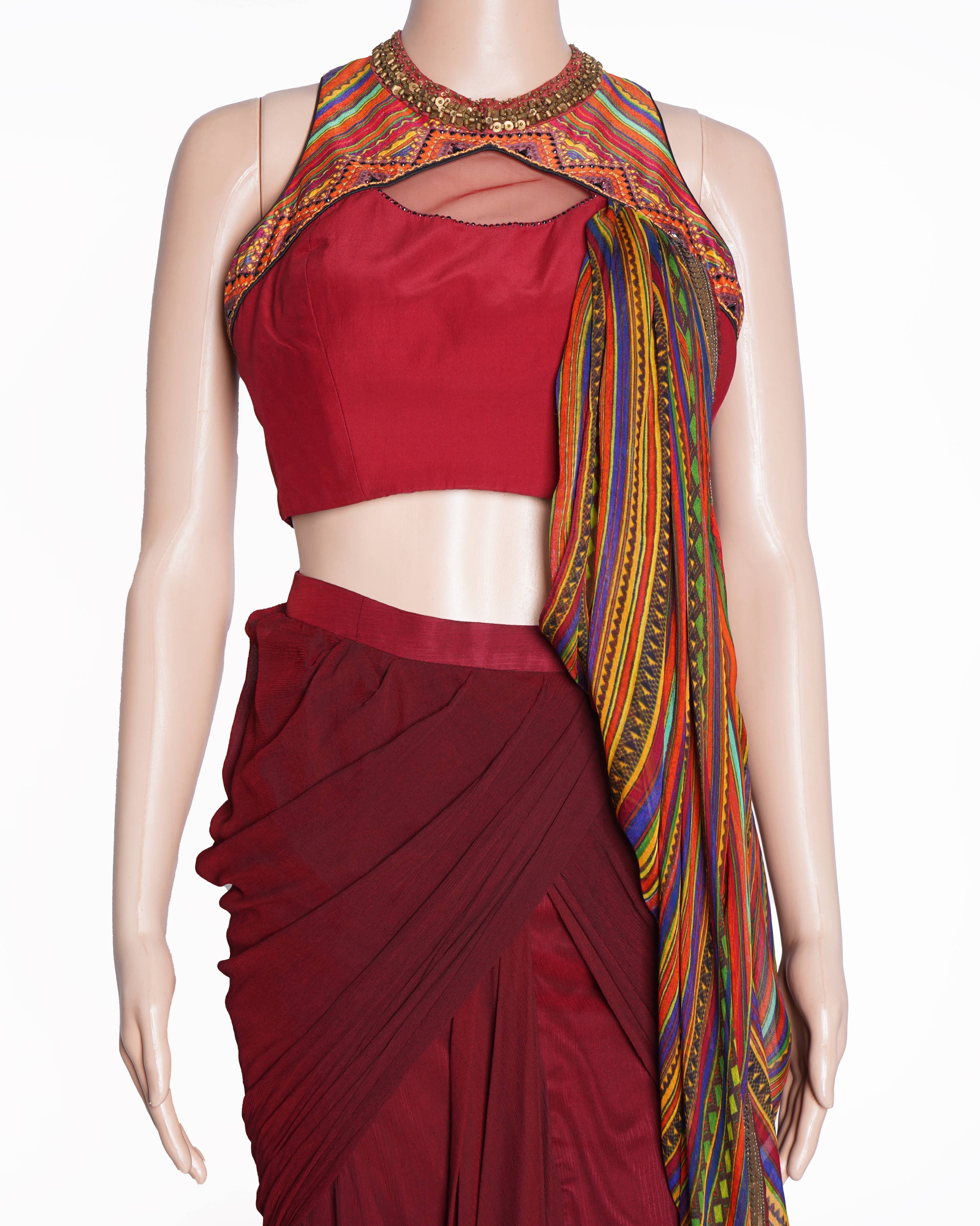 Tarun Tahiliani multi color saree with blouse