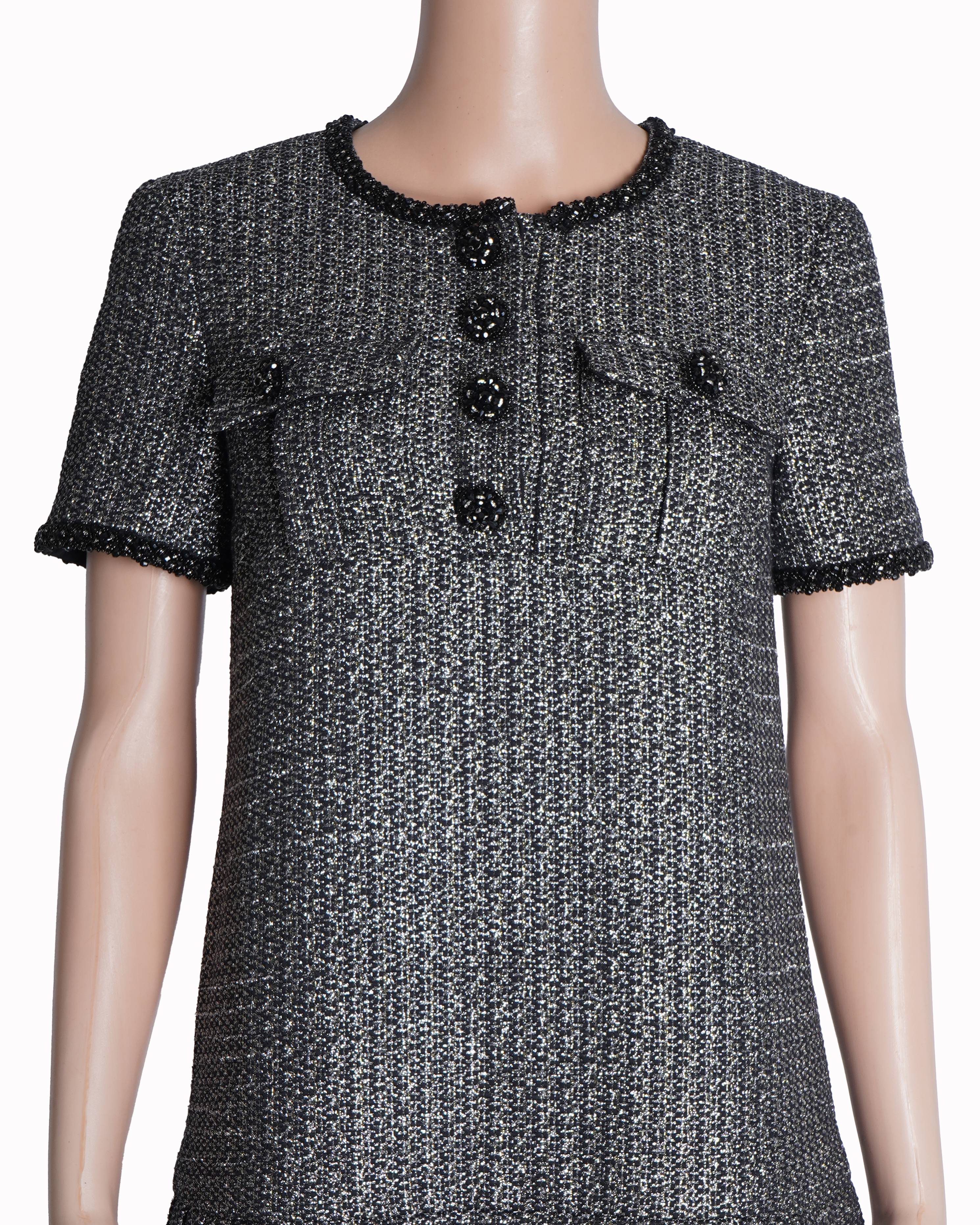 Self-Portrait Metallic Bouclé Mini Dress in Black