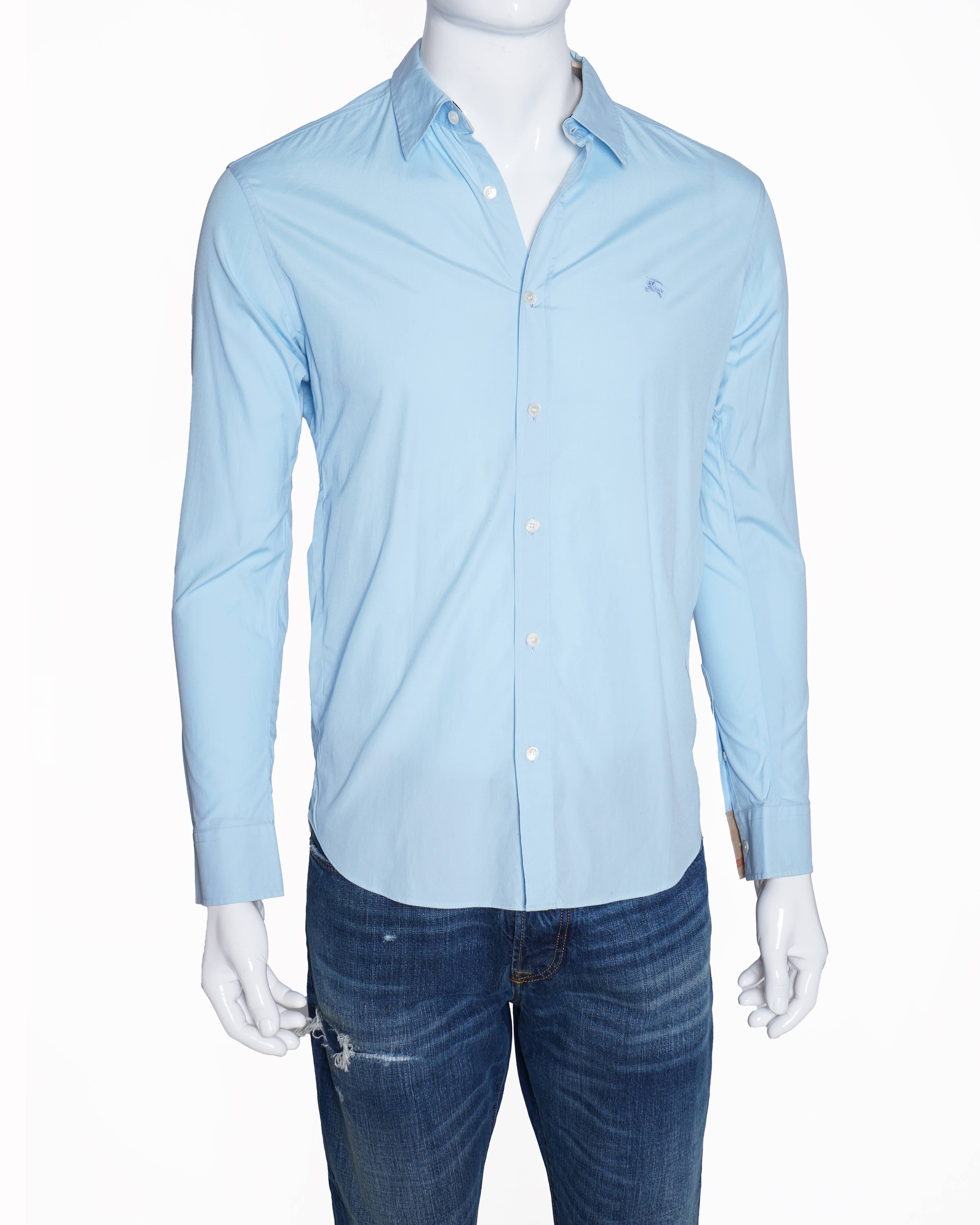 Burberry Brit メンズシャツ 水色 S Burberry Men's Light Blue Cotton Long Sleeve Button-Down Shirt