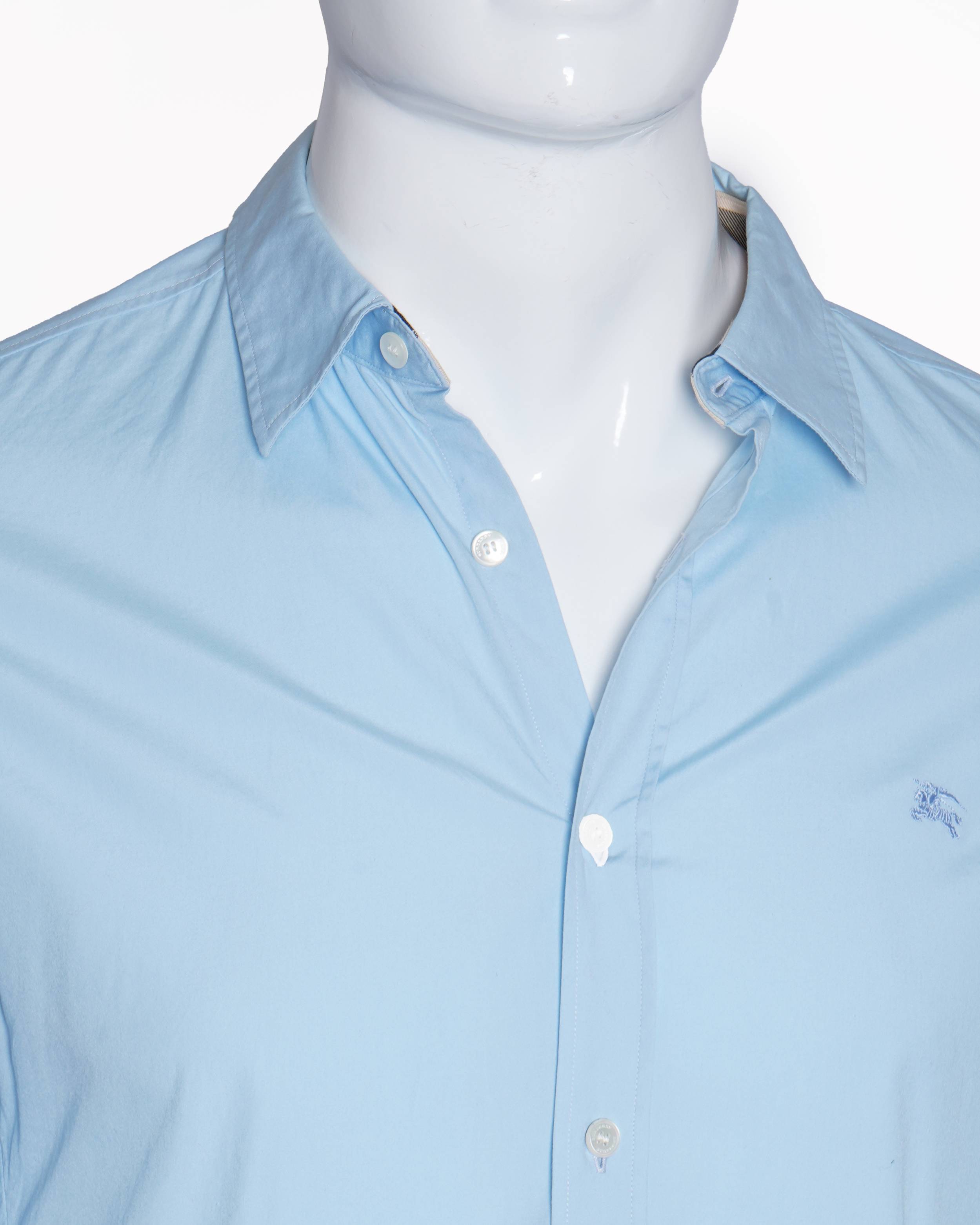 Burberry Men's Light Blue Cotton Long Sleeve Button-Down Shirt