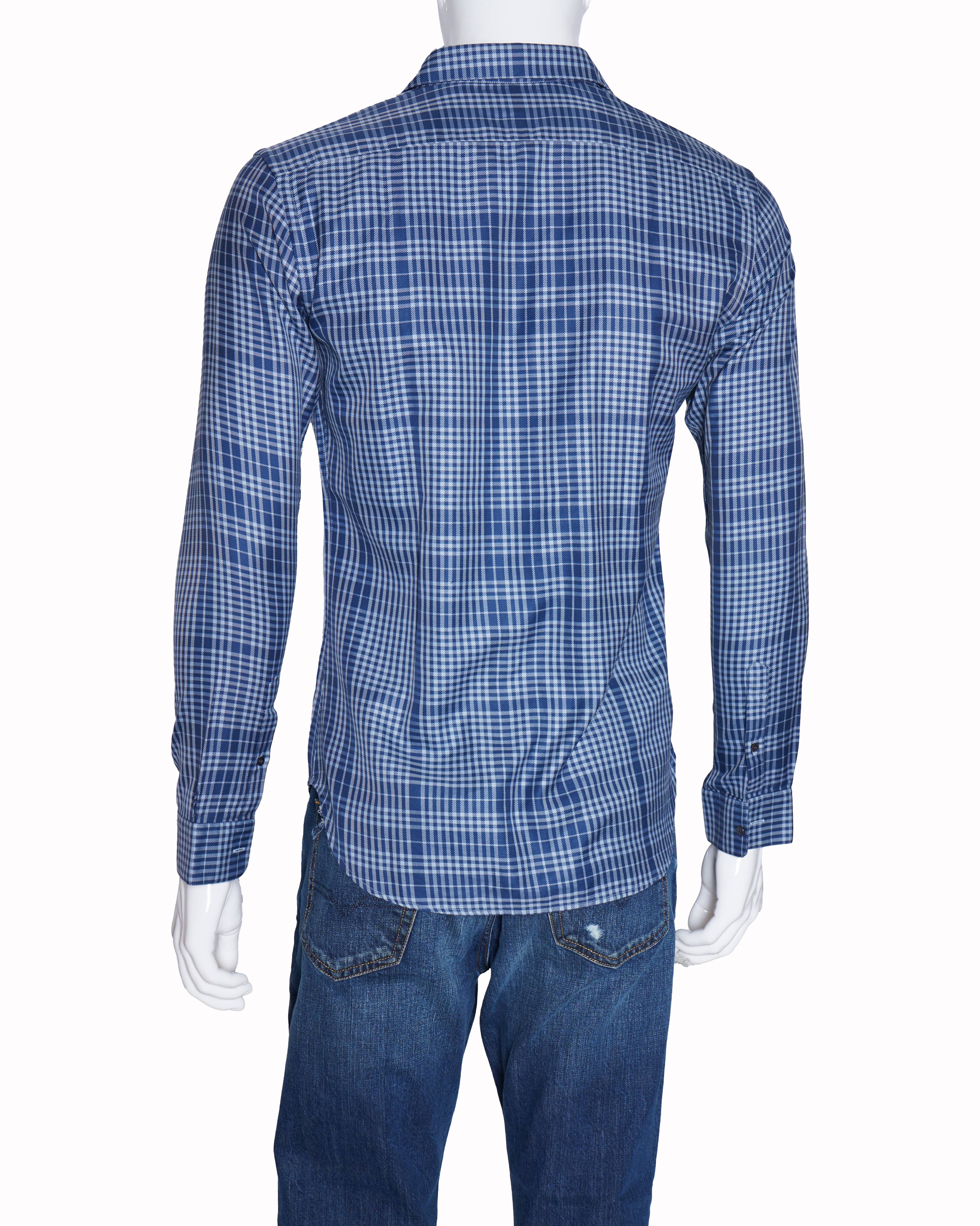 Burberry blue and white checkered long sleeve button down shirt