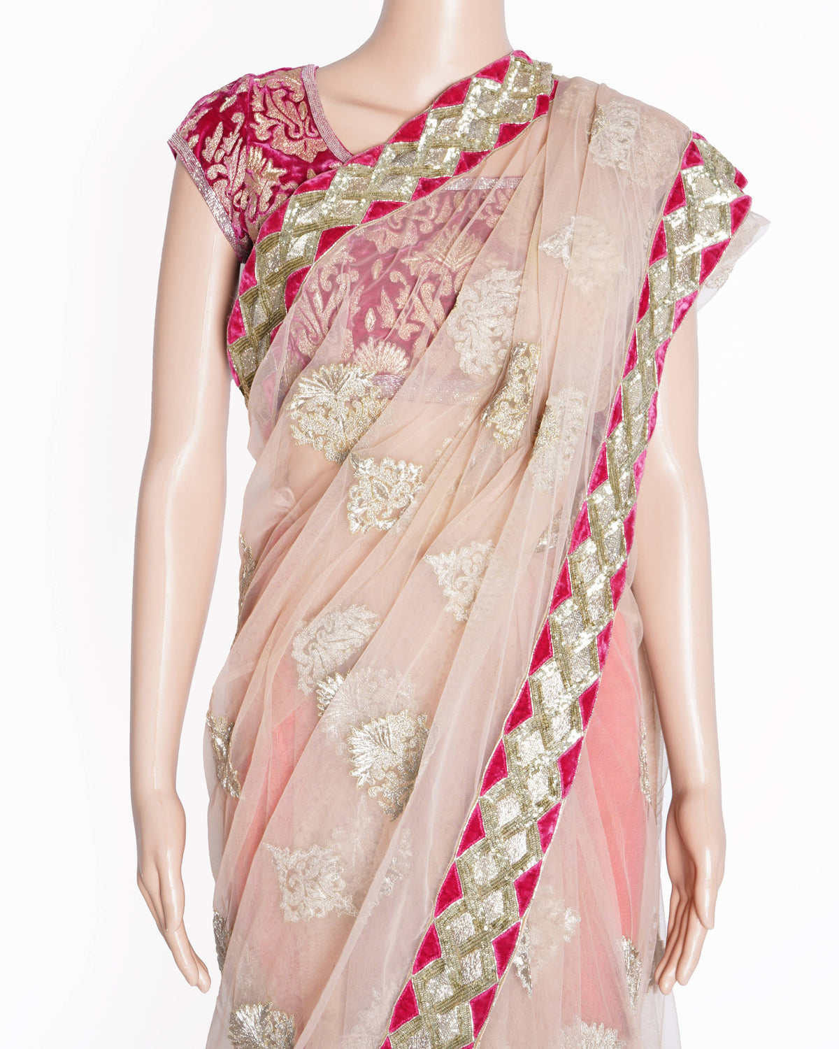 Varun bahl pink embroidered net saree With Blouse