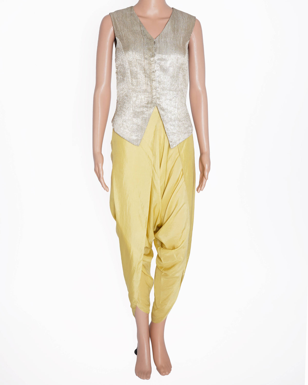 Anamika Khanna Metallic Gold Jacket with Yellow Dhoti Pants