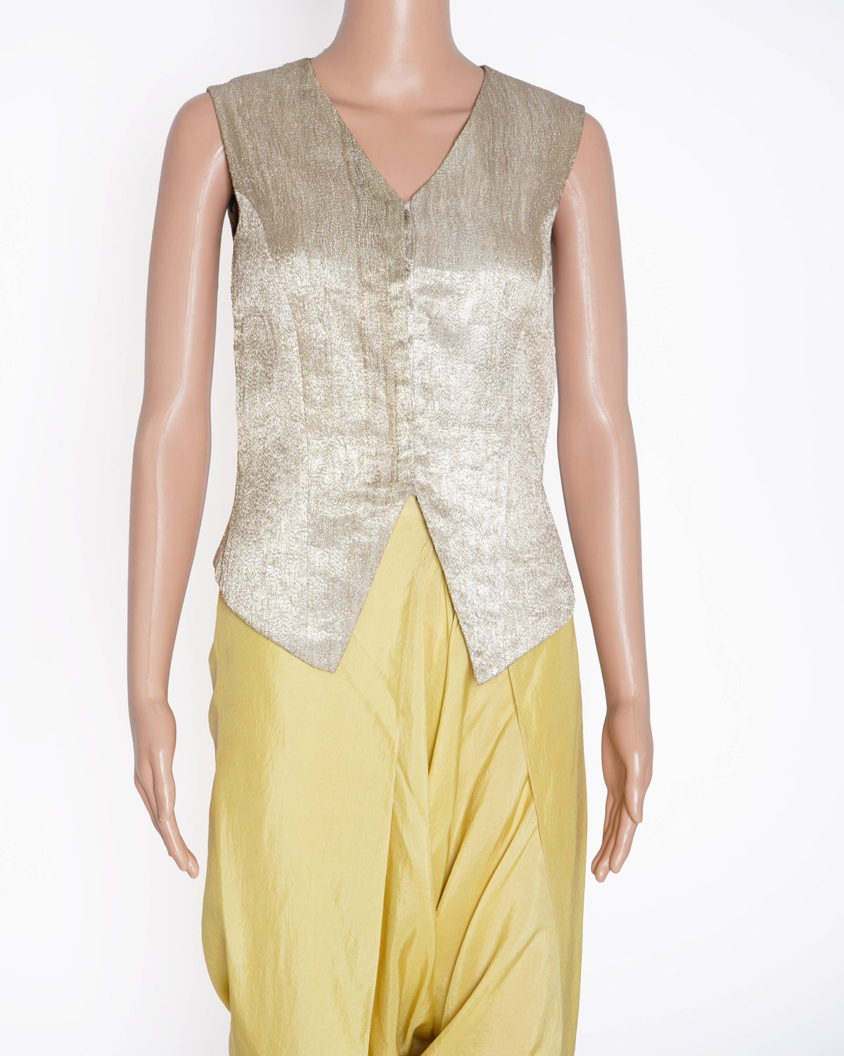 Anamika Khanna Metallic Gold Jacket with Yellow Dhoti Pants
