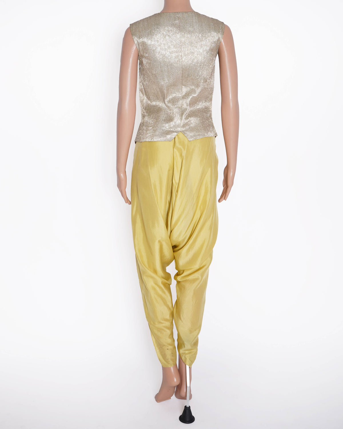 Anamika Khanna Metallic Gold Jacket with Yellow Dhoti Pants