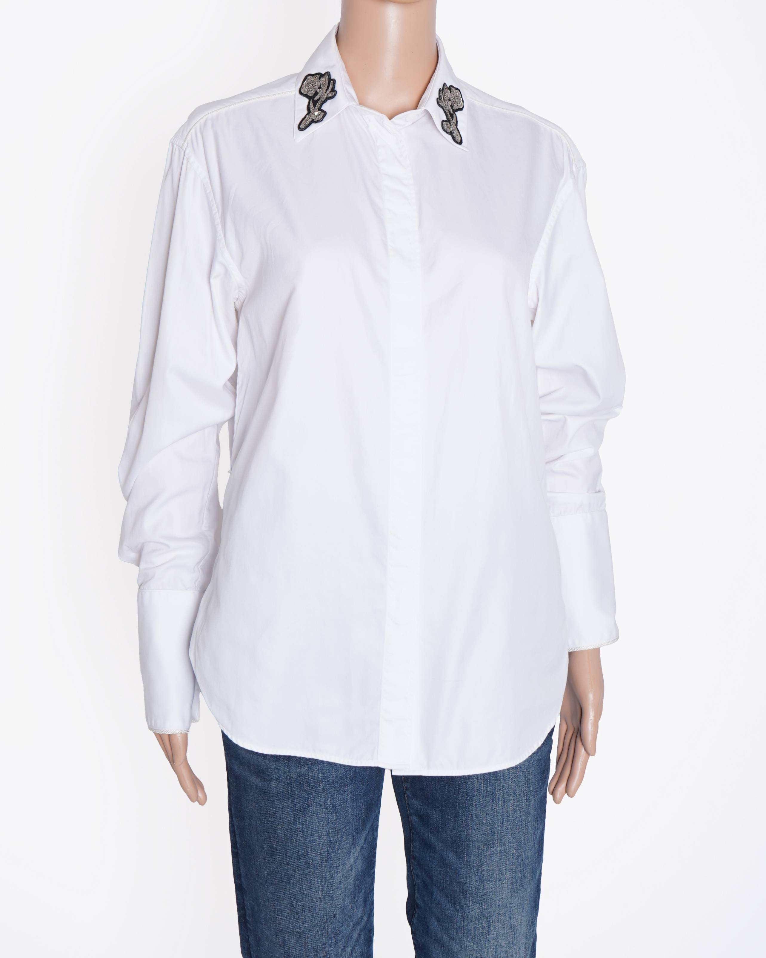 Burberry Women logo embroidered metallic patch white shirt