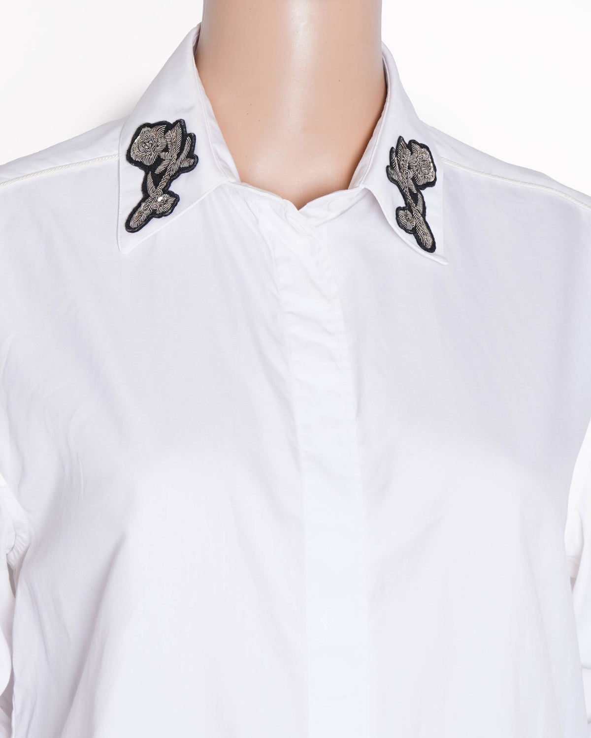 Burberry Women logo embroidered metallic patch white shirt