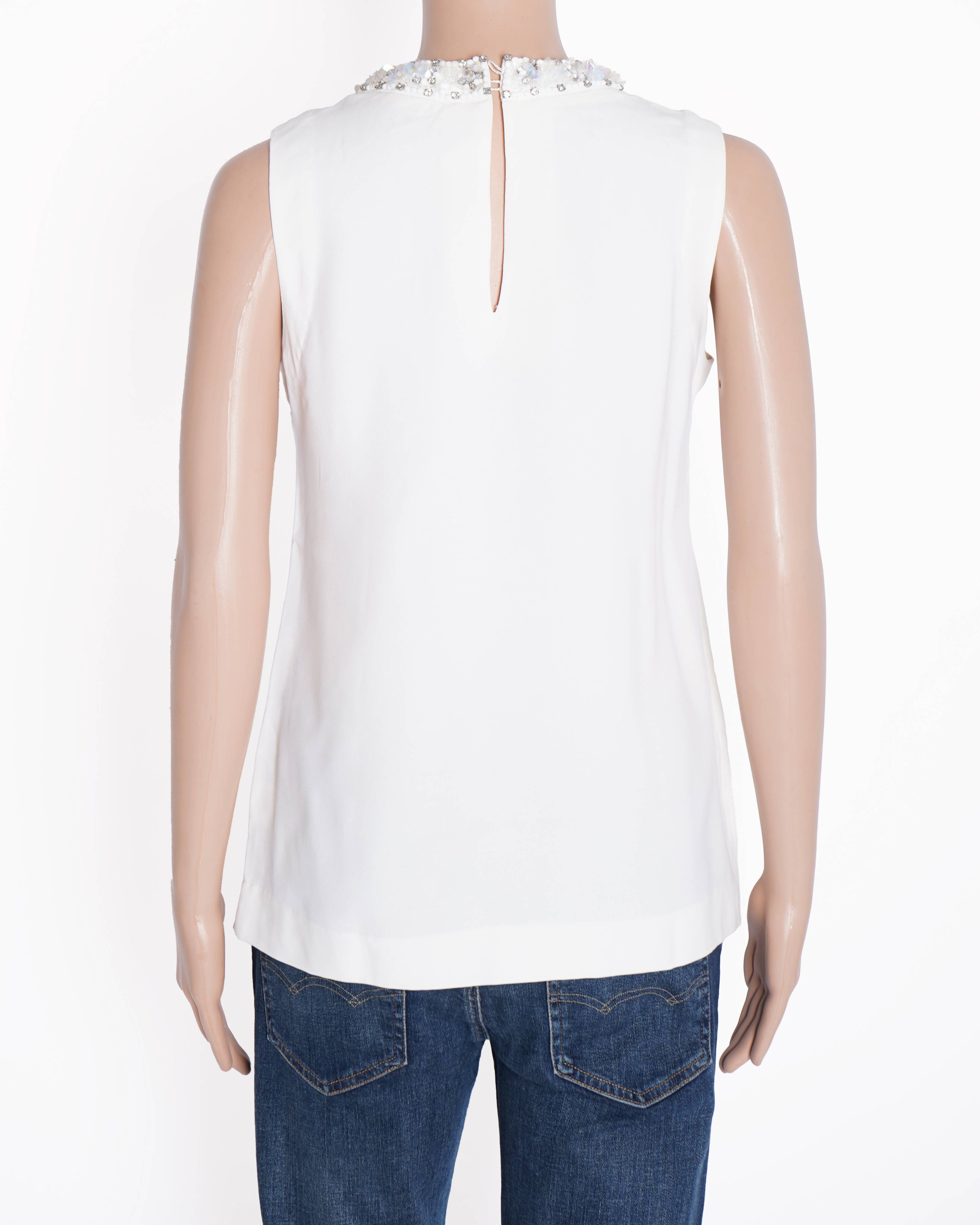 Miu Miu White Top With Embellished Neckline