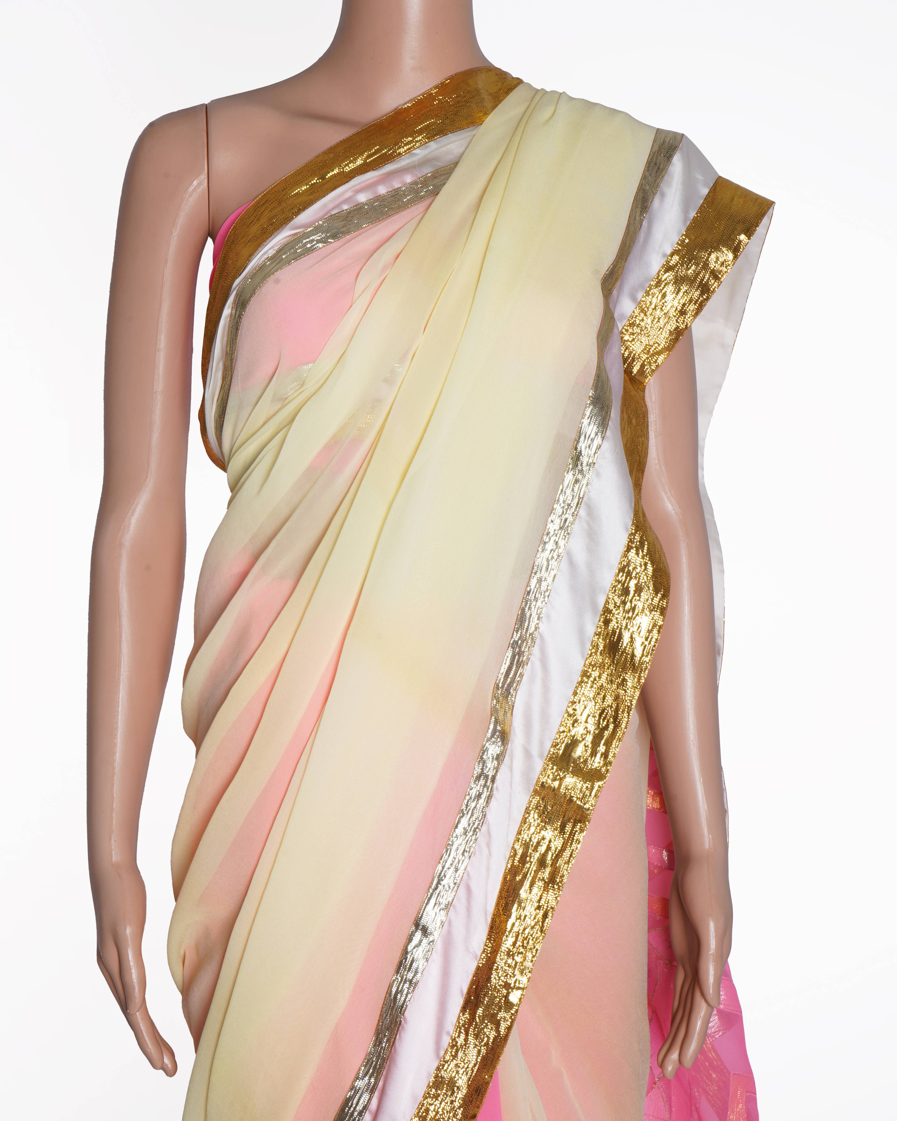 New Asal by abu jani pink saree with unstitched blouse