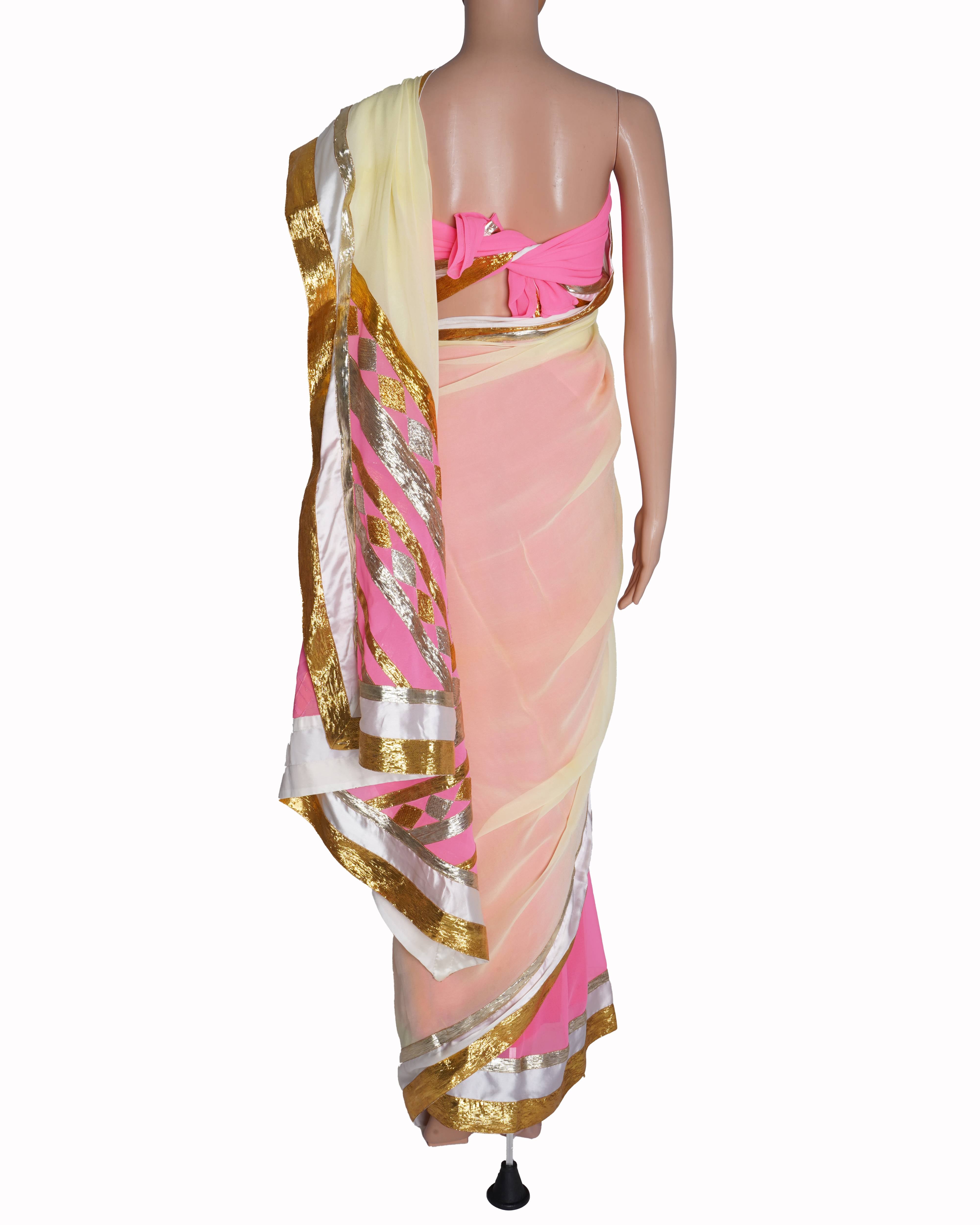 New Asal by abu jani pink saree with unstitched blouse