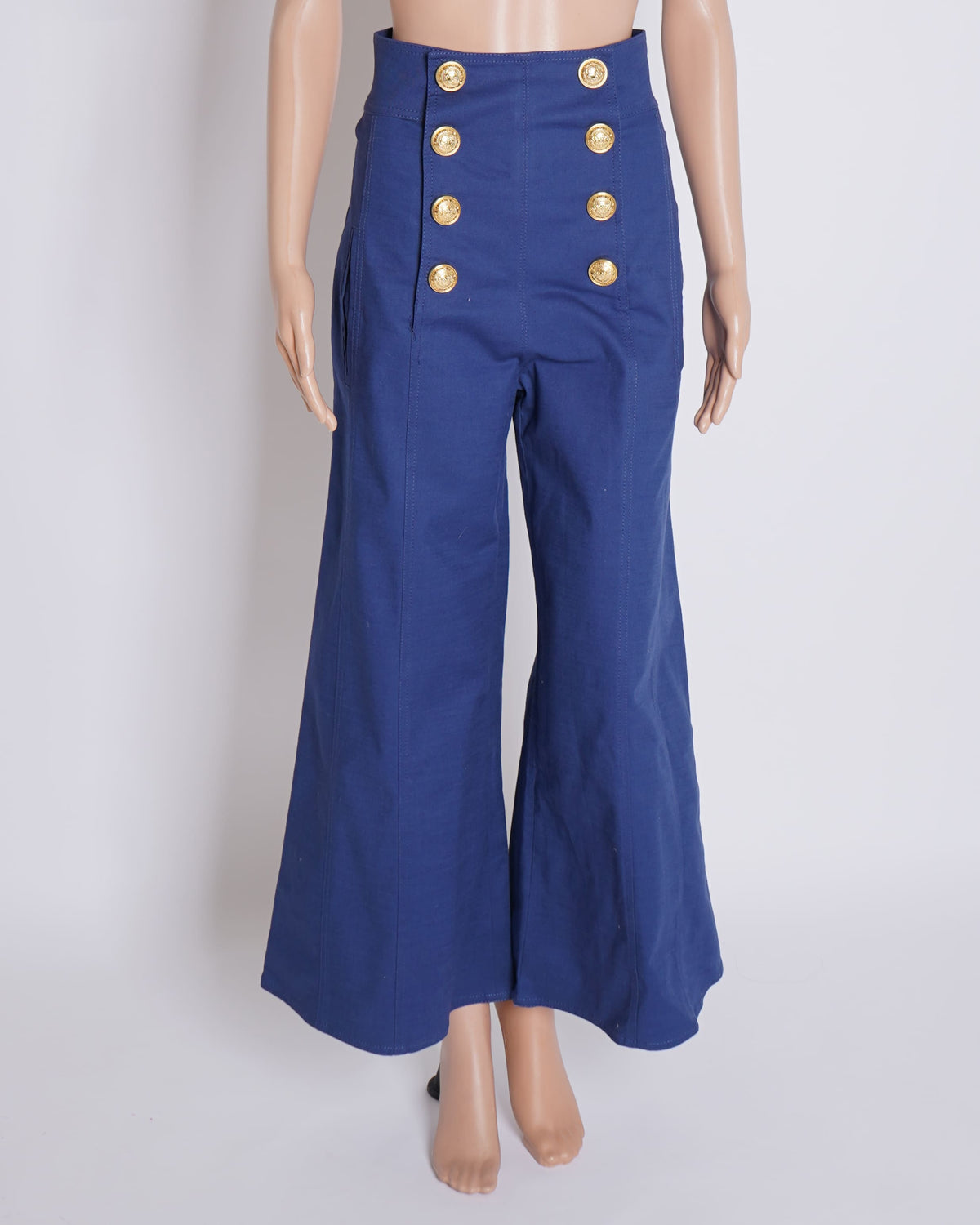 Balmain Flared Trousers In Blue With Gold Tone Buttons
