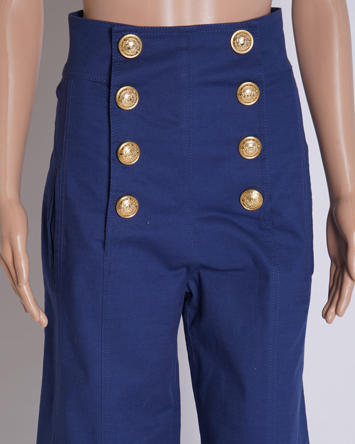 Balmain Flared Trousers In Blue With Gold Tone Buttons