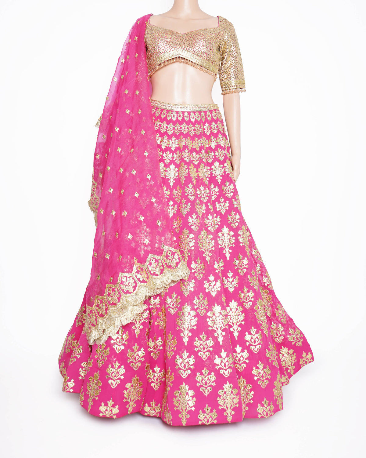 Falguni Shane & Peacock Hot Pink & Golden Lehenga Set