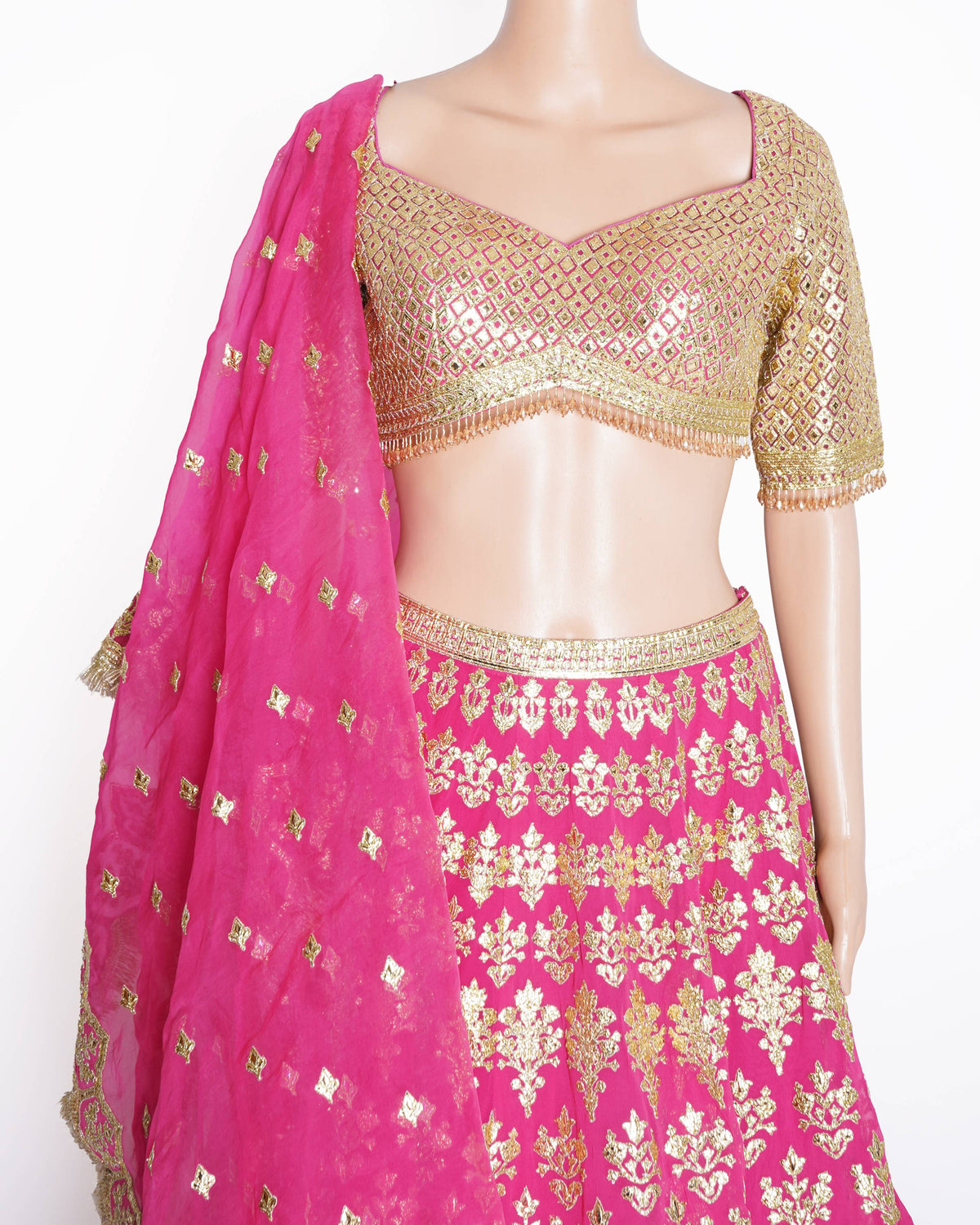 Falguni Shane & Peacock Hot Pink & Golden Lehenga Set