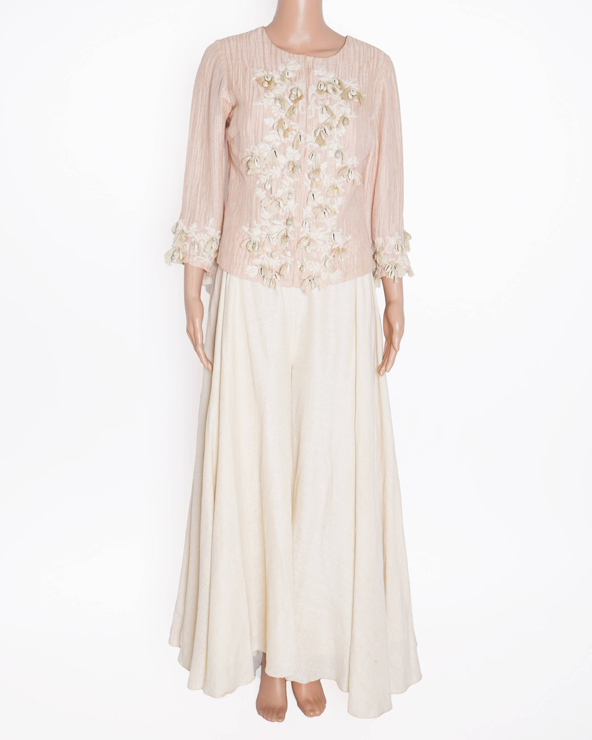 Sonam Luthria Pink Embroidered Jacket with Ivory Flared Pants – 2 Piece Set