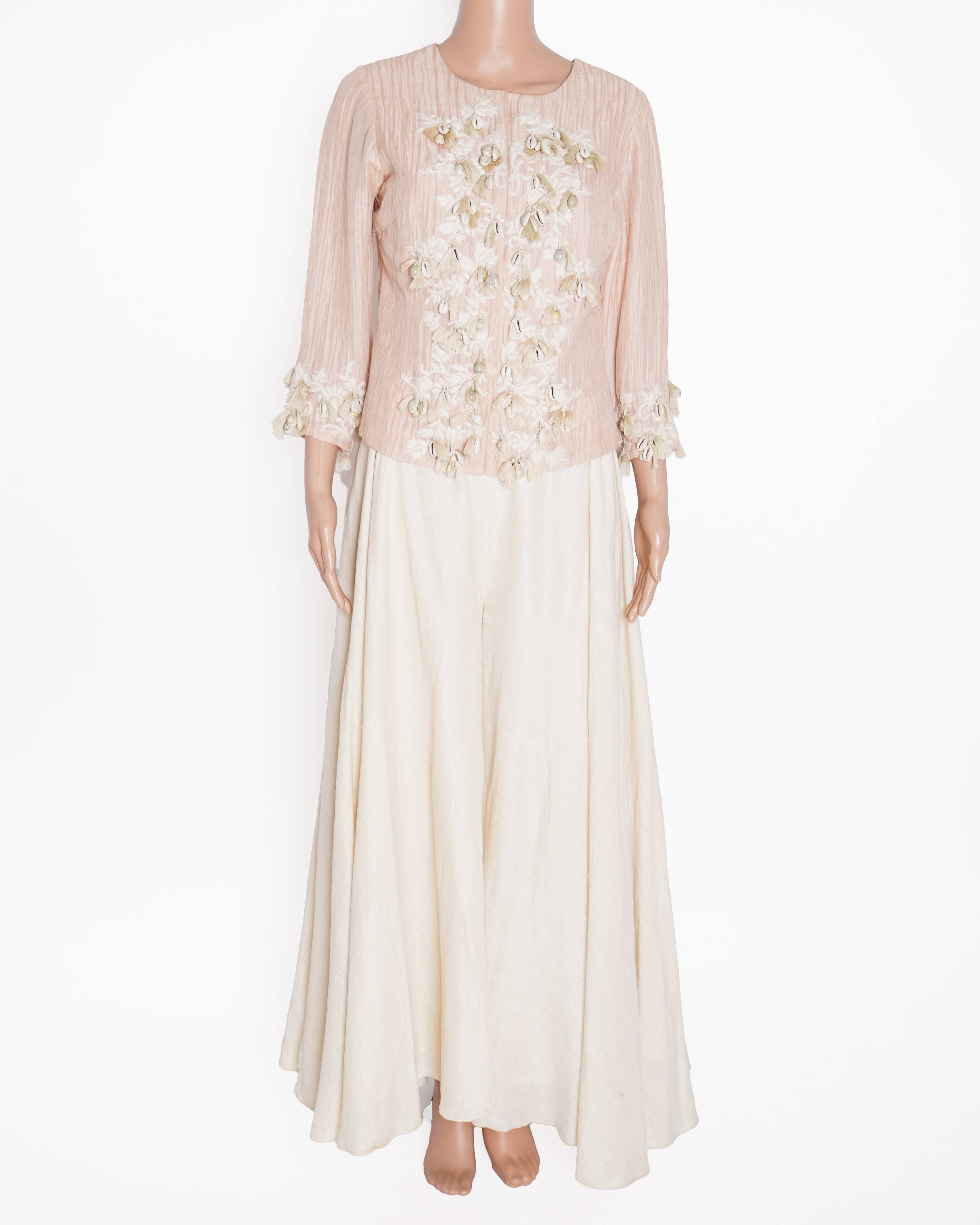Sonam Luthria Pink Embroidered Jacket with Ivory Flared Pants – 2 Piece Set