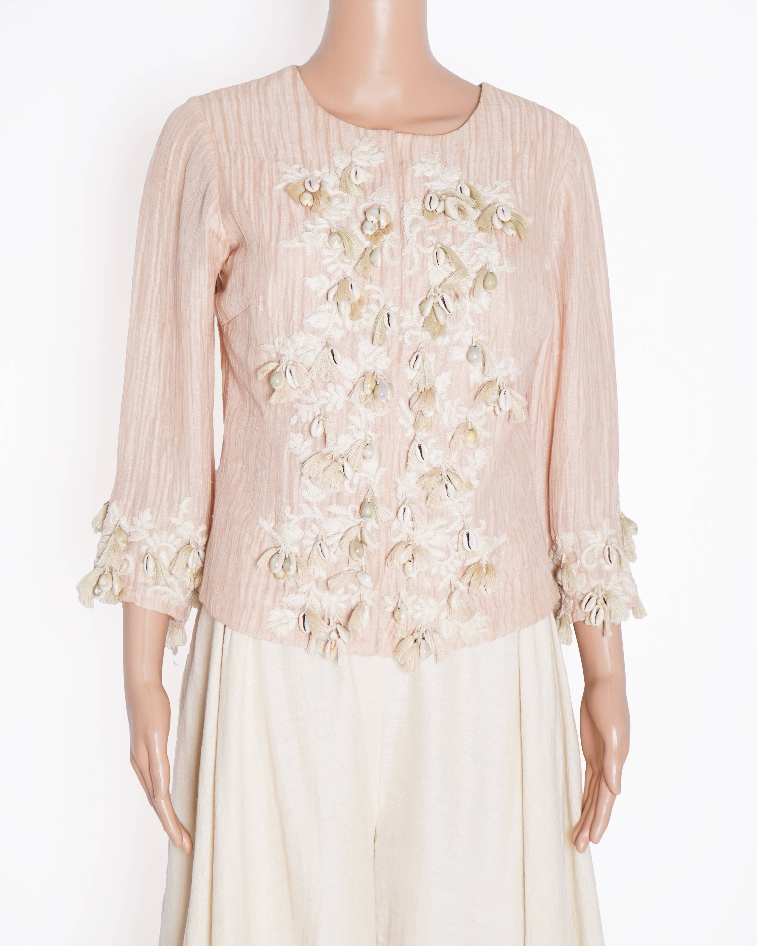 Sonam Luthria Pink Embroidered Jacket with Ivory Flared Pants – 2 Piece Set