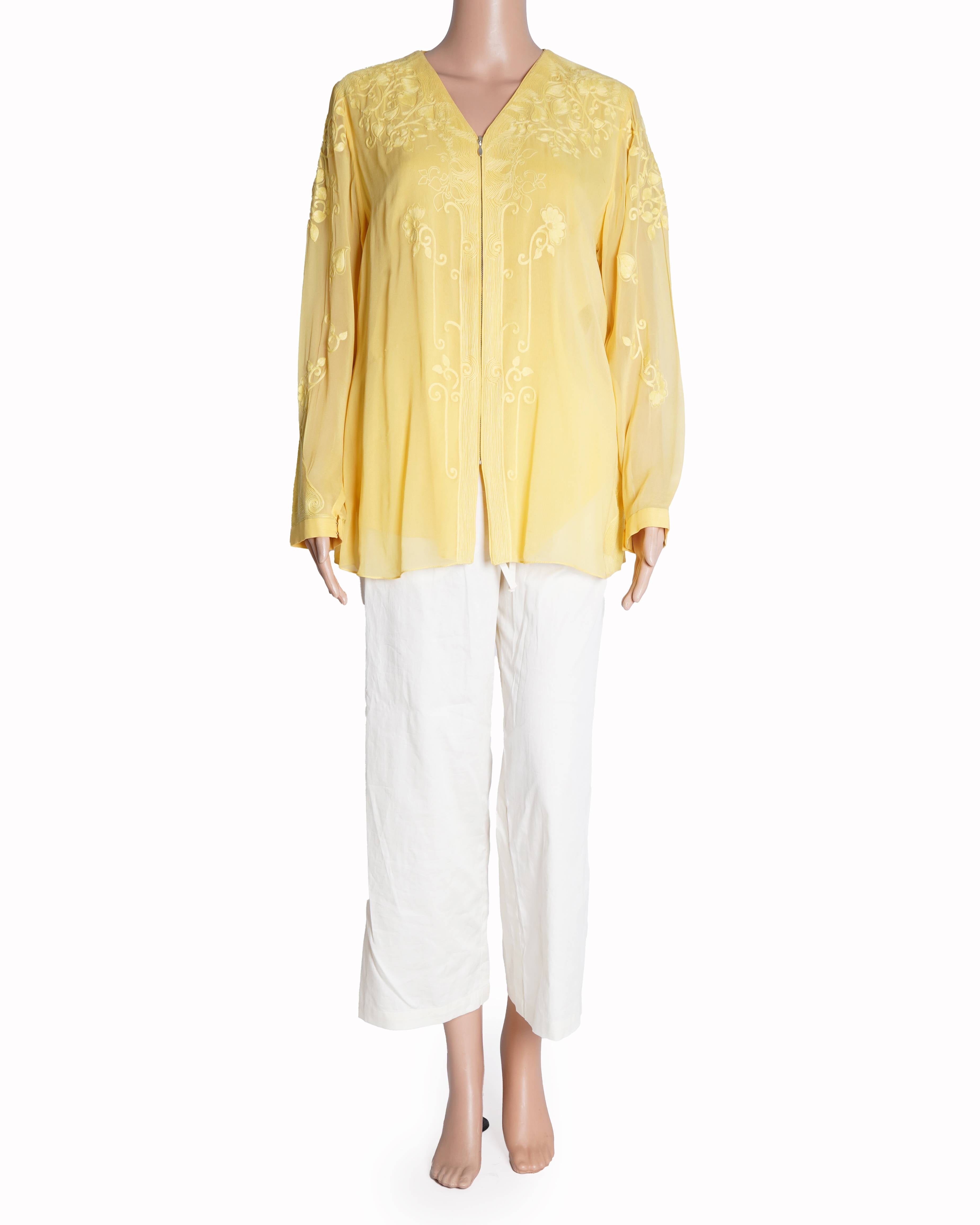 AMPM Light Yellow Embroidered Chikankari Top