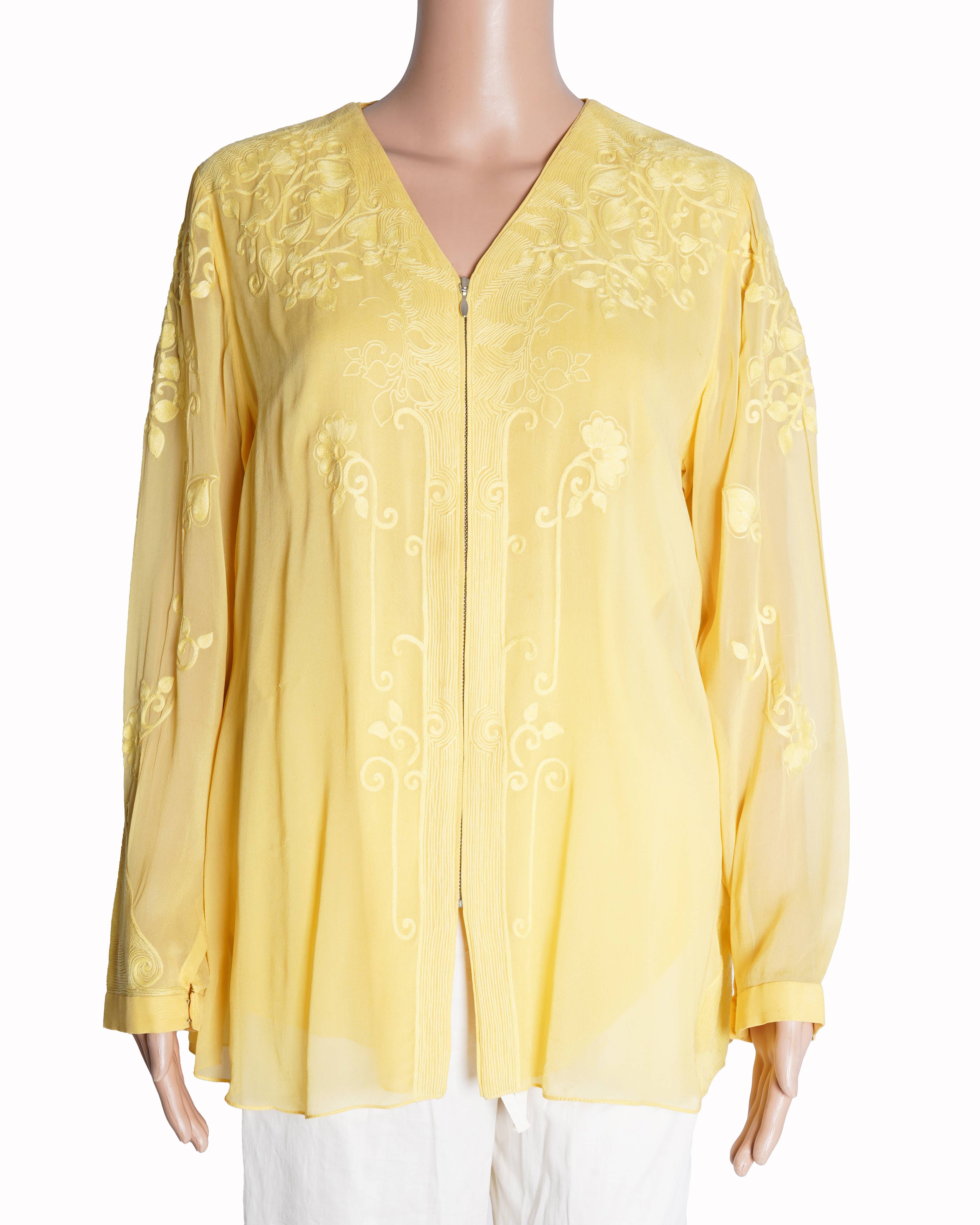 AMPM Light Yellow Embroidered Chikankari Top