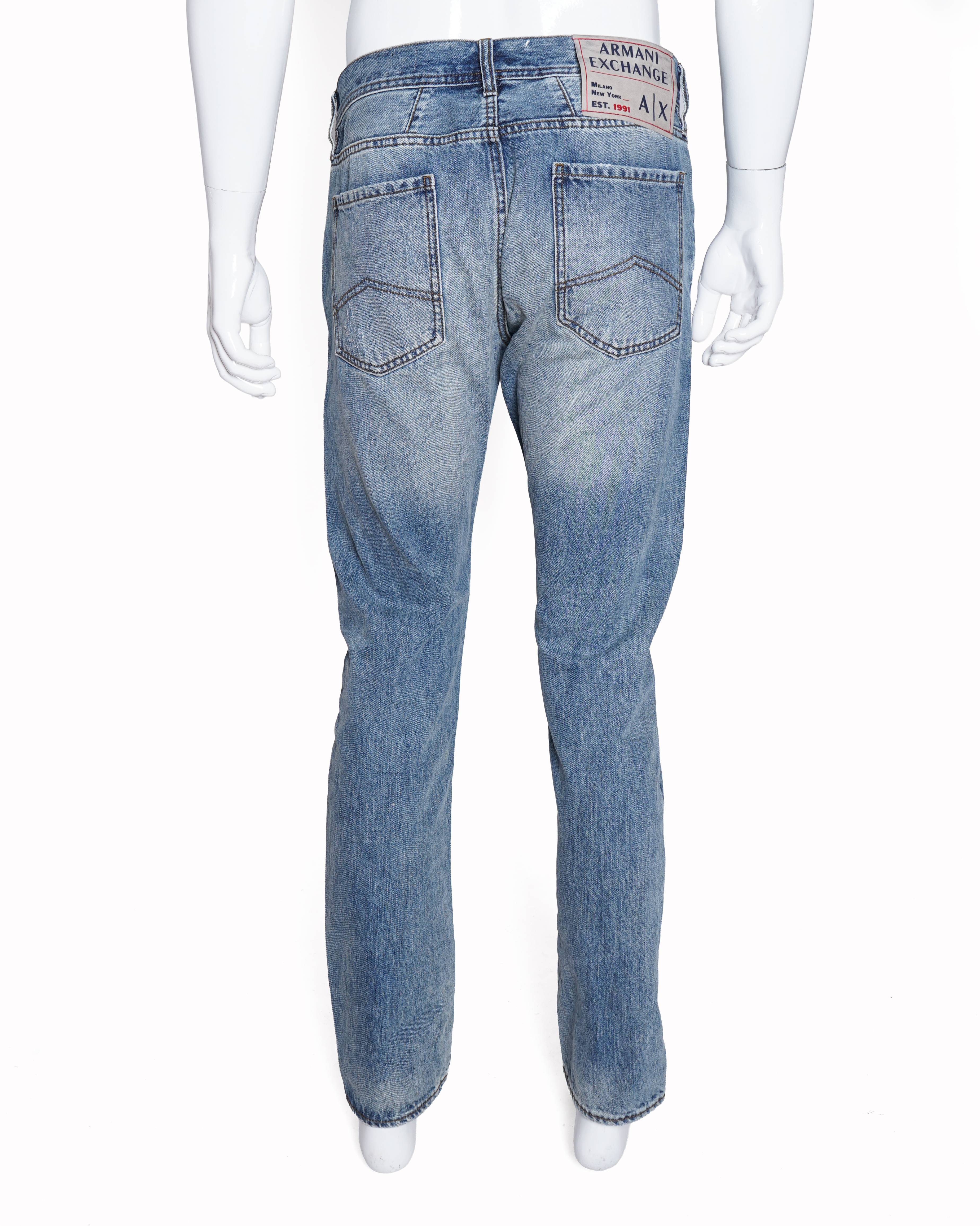 Armani exchange blue faded distressed denims
