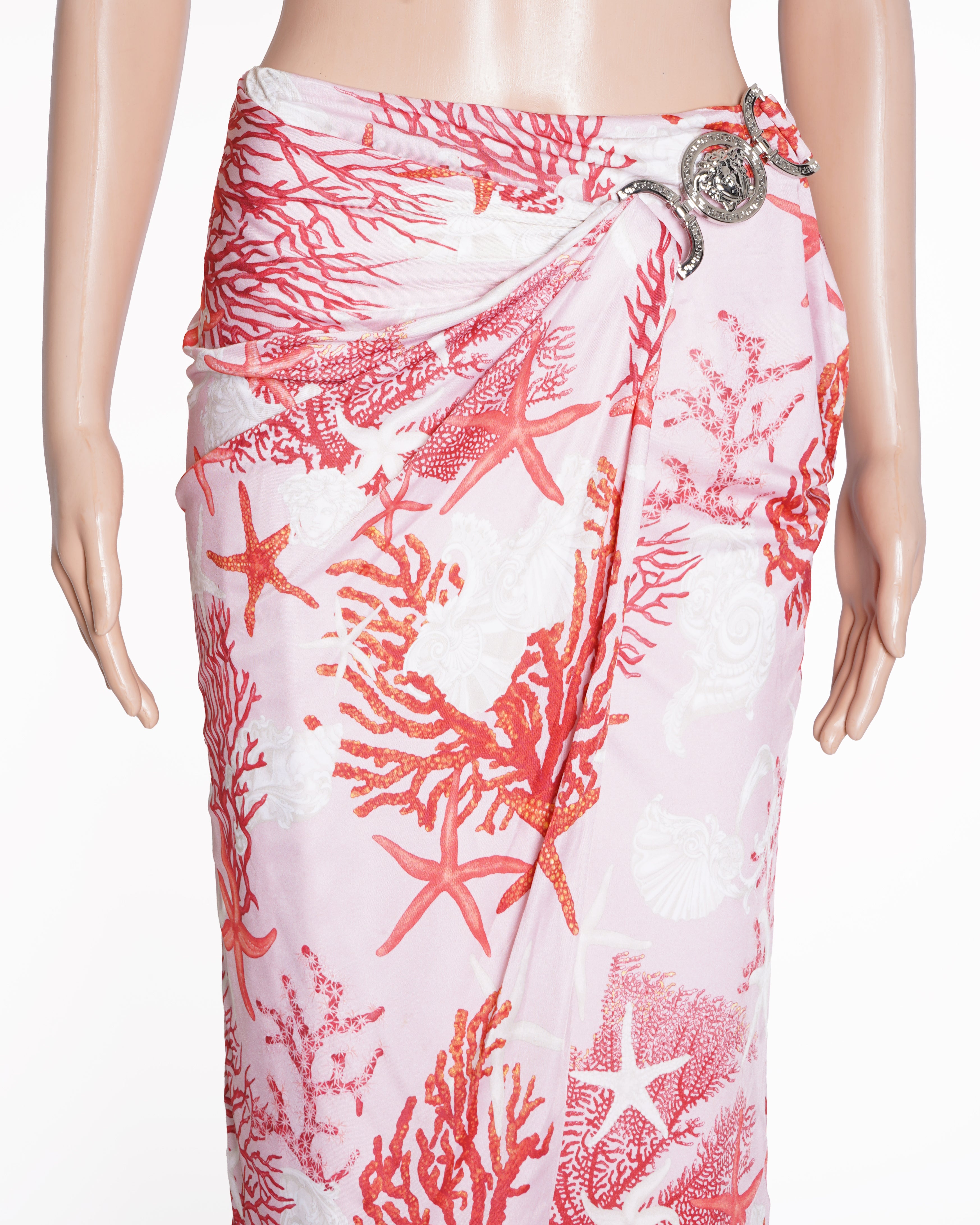New Versace barocco sea gathered midi skirt