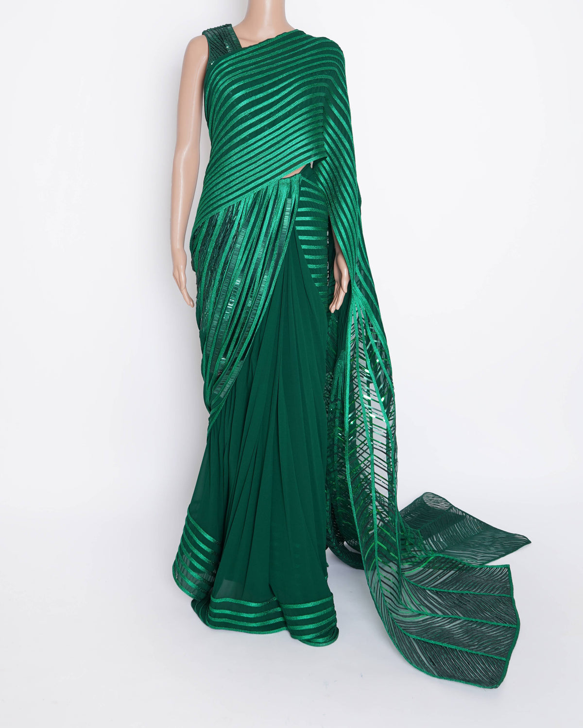 Amit Aggarwal Moulded Top And Draped Saree set in green