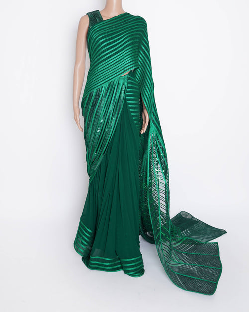 Amit Aggarwal Moulded Top And Draped Saree set in green