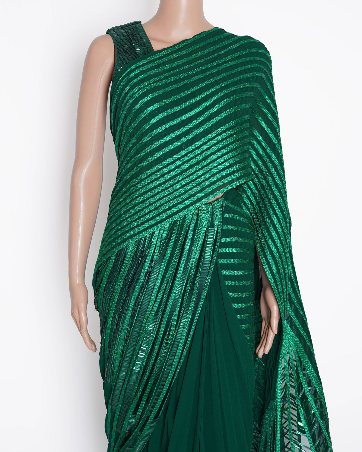 Amit Aggarwal Moulded Top And Draped Saree set in green