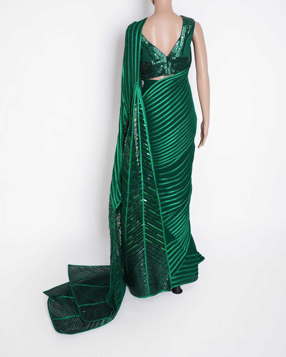 Amit Aggarwal Moulded Top And Draped Saree set in green