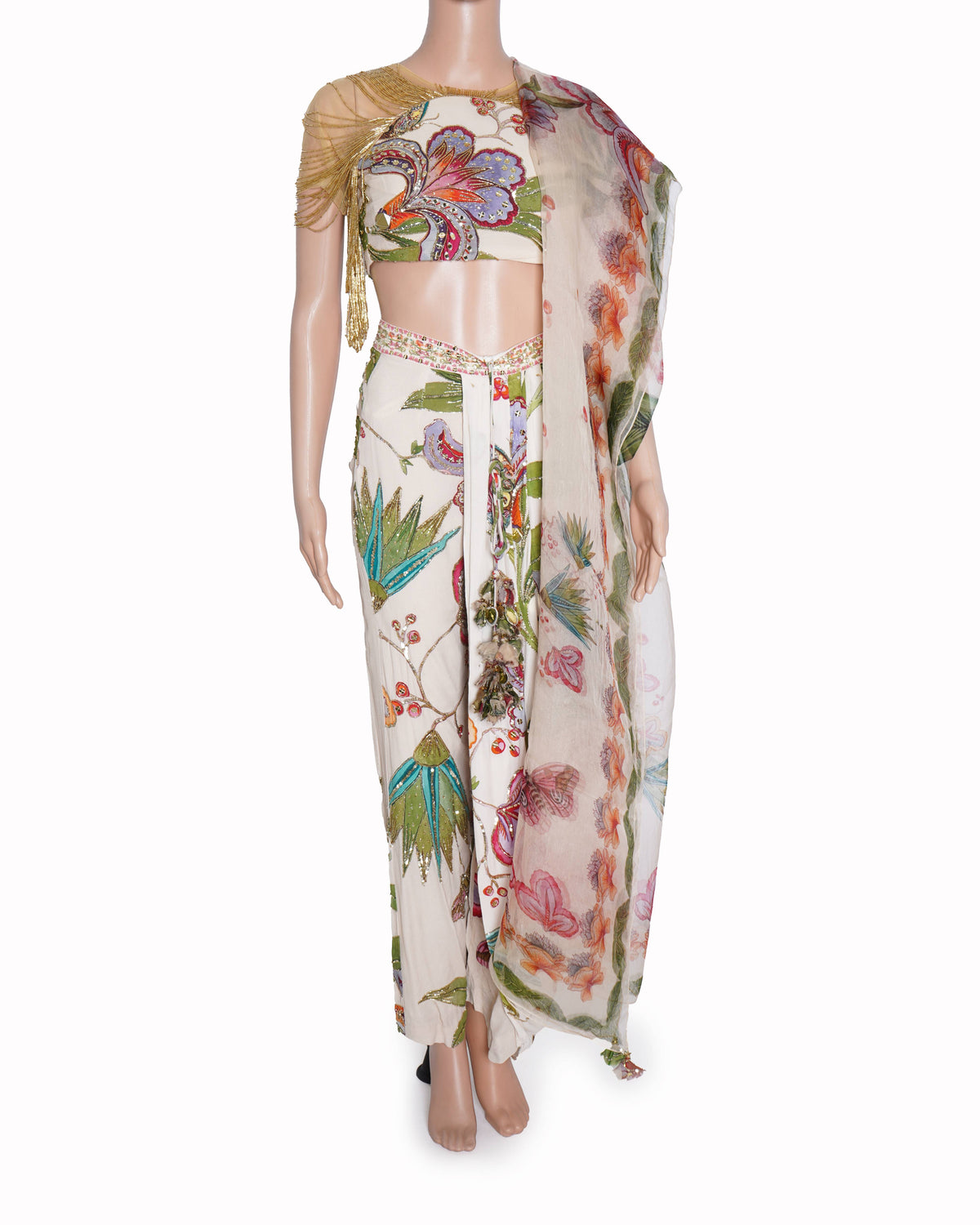 Mahima Mahajan Printed Aarzoo Draped Dhoti Pants With Printed Blouse & Dupatta