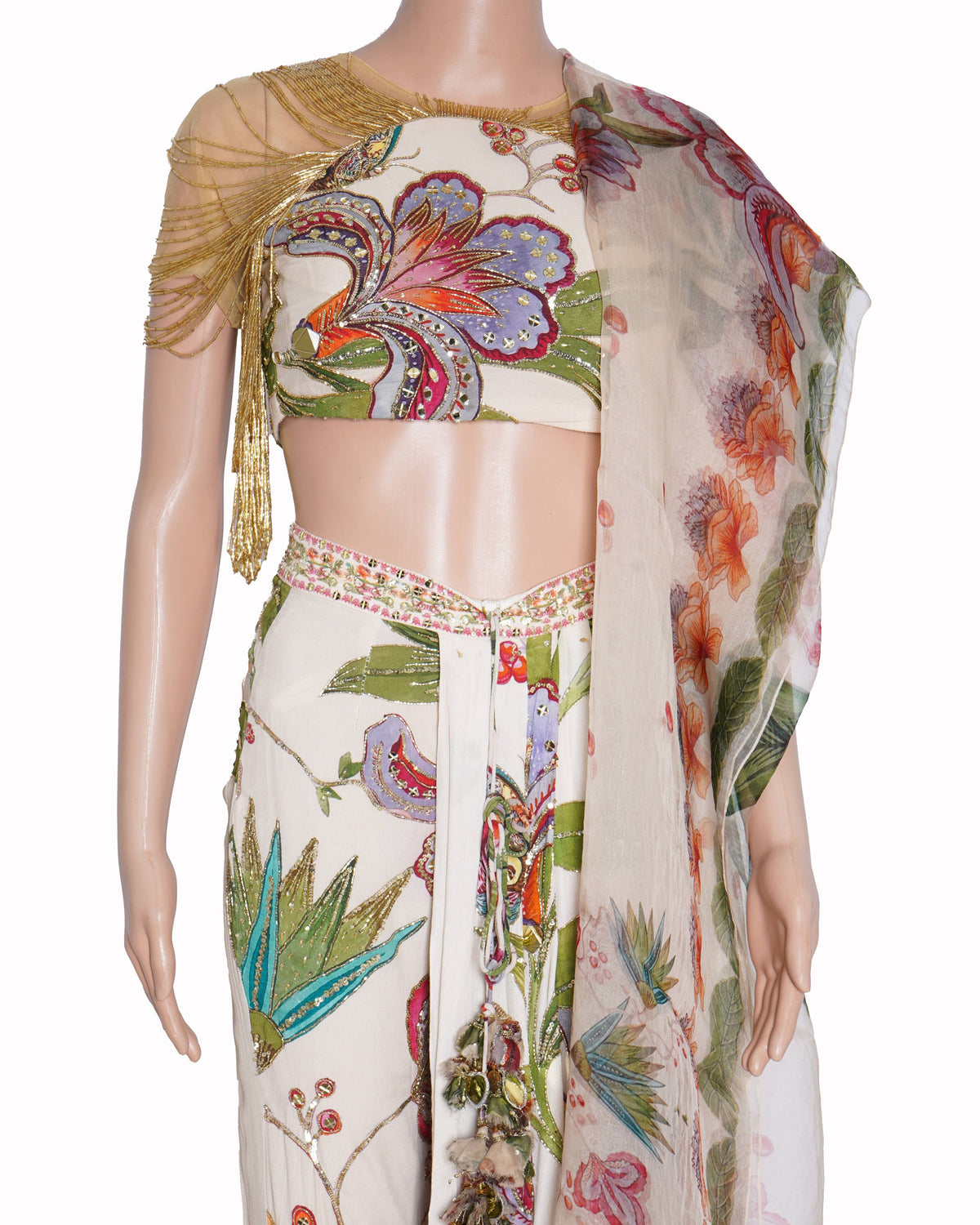 Mahima Mahajan Printed Aarzoo Draped Dhoti Pants With Printed Blouse & Dupatta