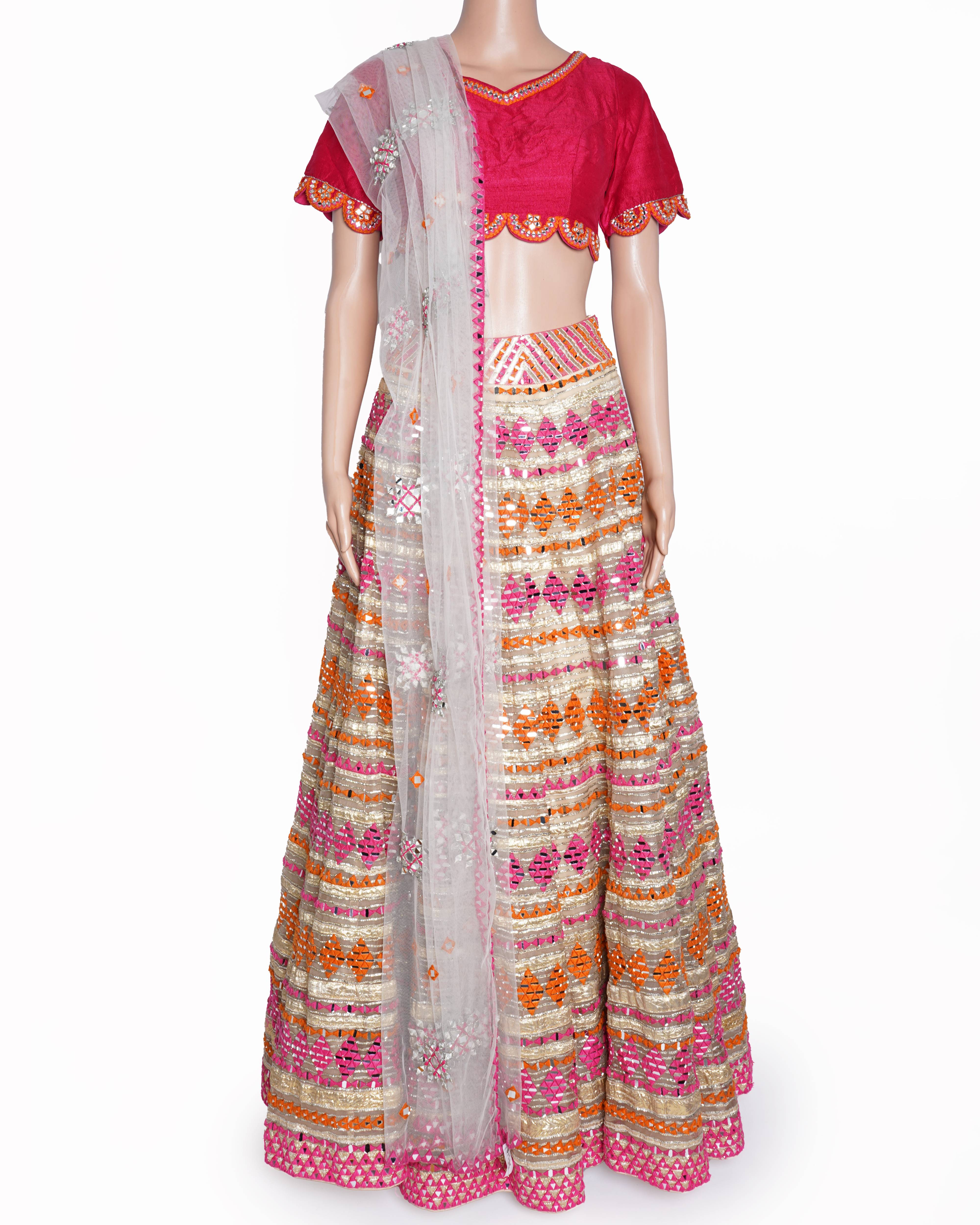 Abhinav Mishra Mirror Work Lehenga (Set of 3)