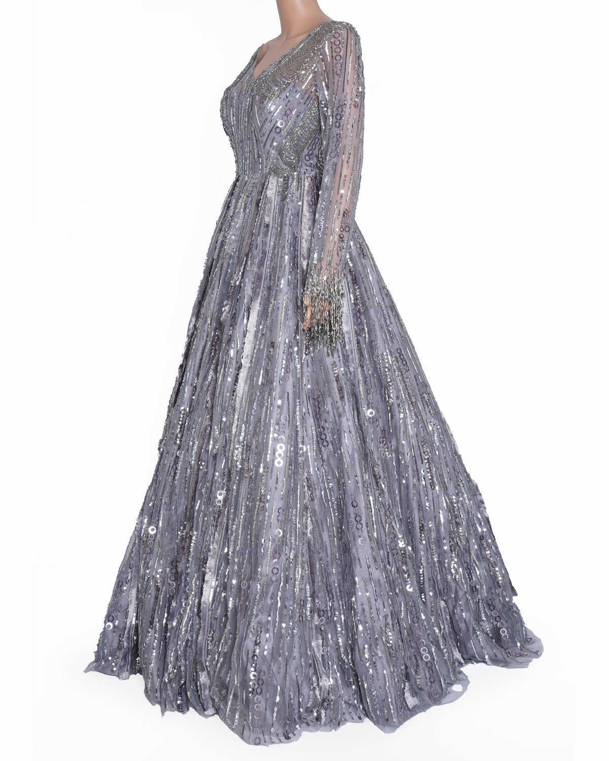 New Manish Malhotra Sequin Gown In Grey