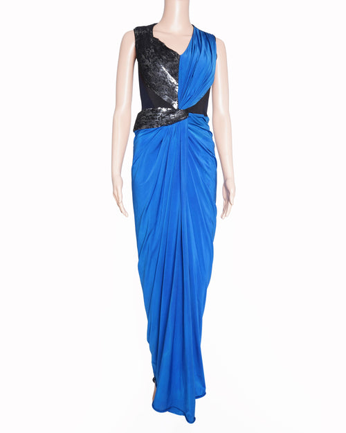 Amit Aggarwal Blue and Black Embellished Gown